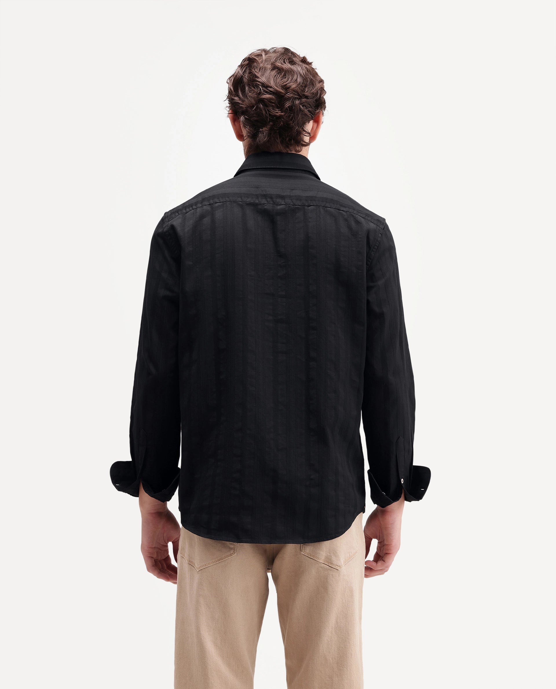 Rare Rabbit Men's Kord Black Cotton Spread Collar Regular Fit Striped Shirt