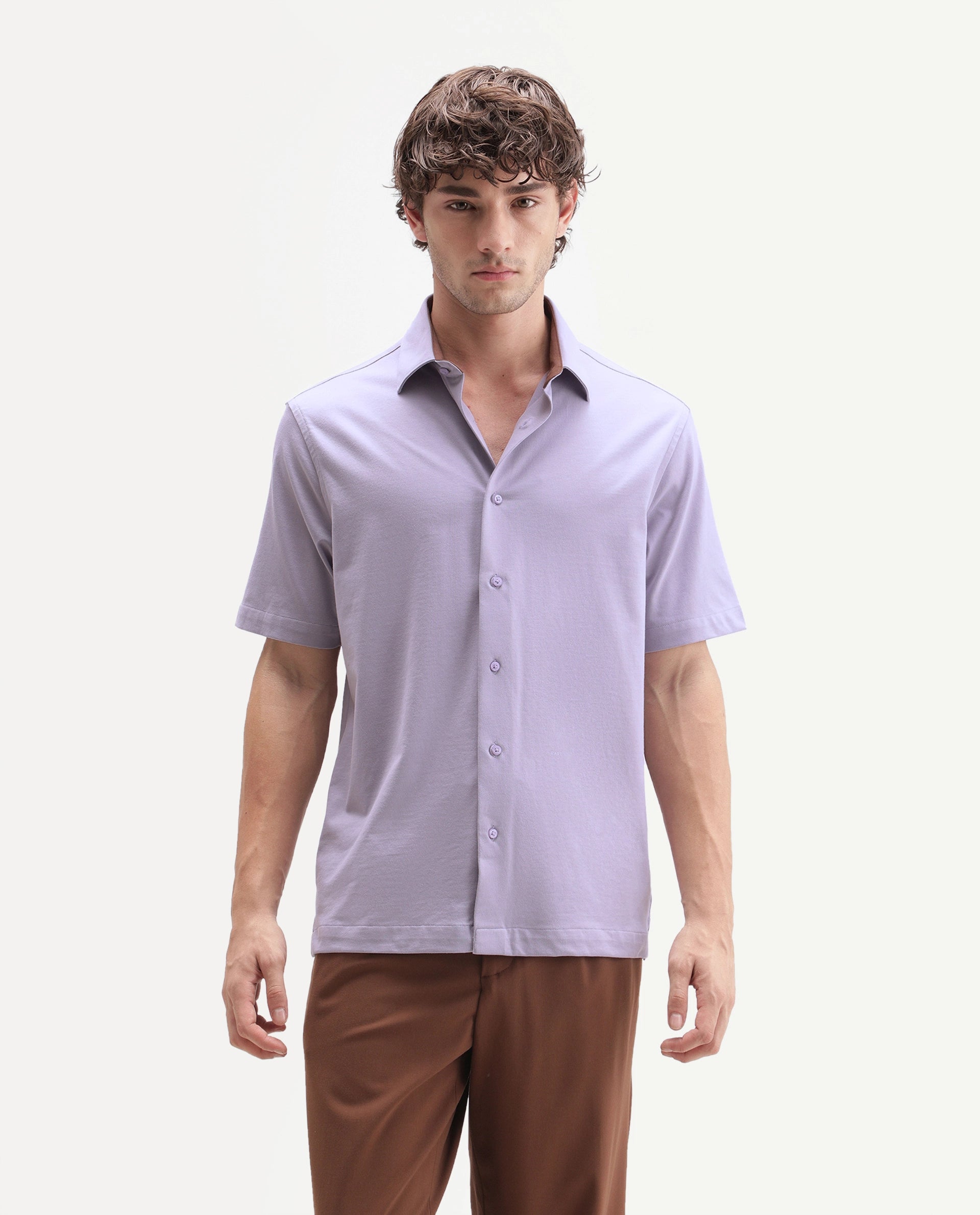 Rare Rabbit Men's Darvin Purple Polyester Blend Spread Collar Regular Fit Plain Shirt