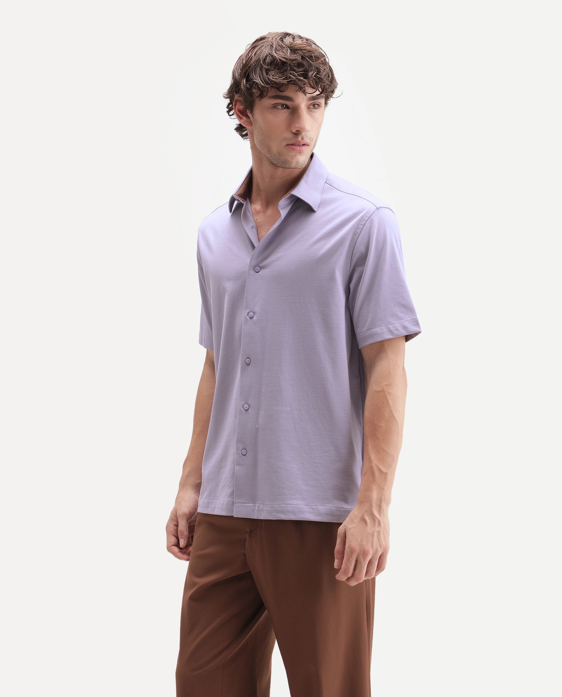 Rare Rabbit Men's Darvin Purple Polyester Blend Spread Collar Regular Fit Plain Shirt