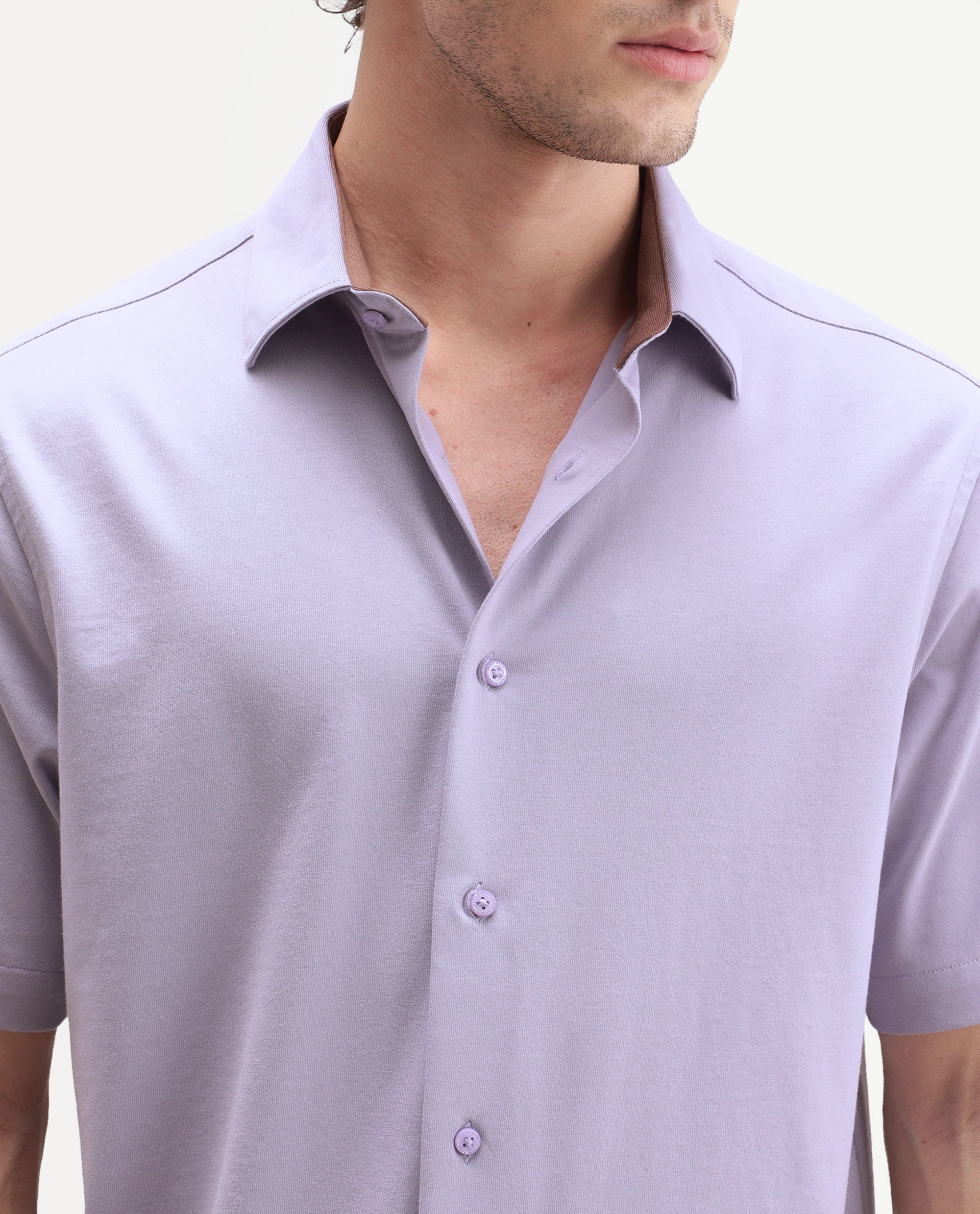 Rare Rabbit Men's Darvin Purple Polyester Blend Spread Collar Regular Fit Plain Shirt