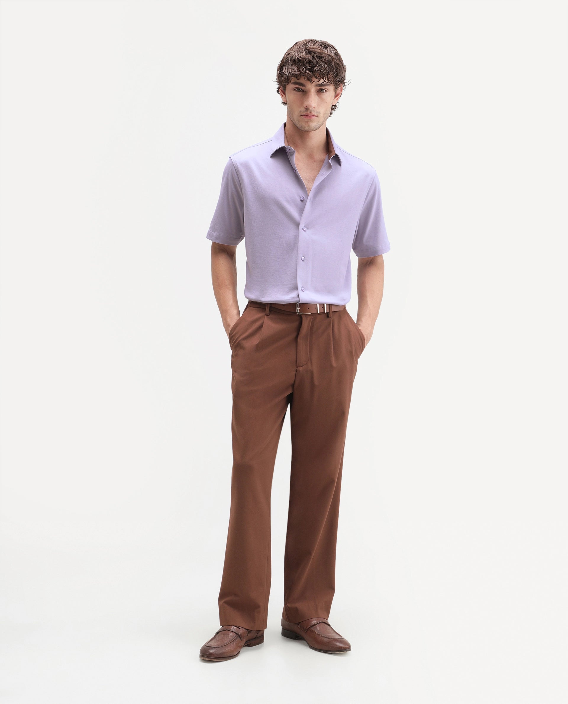 Rare Rabbit Men's Darvin Purple Polyester Blend Spread Collar Regular Fit Plain Shirt