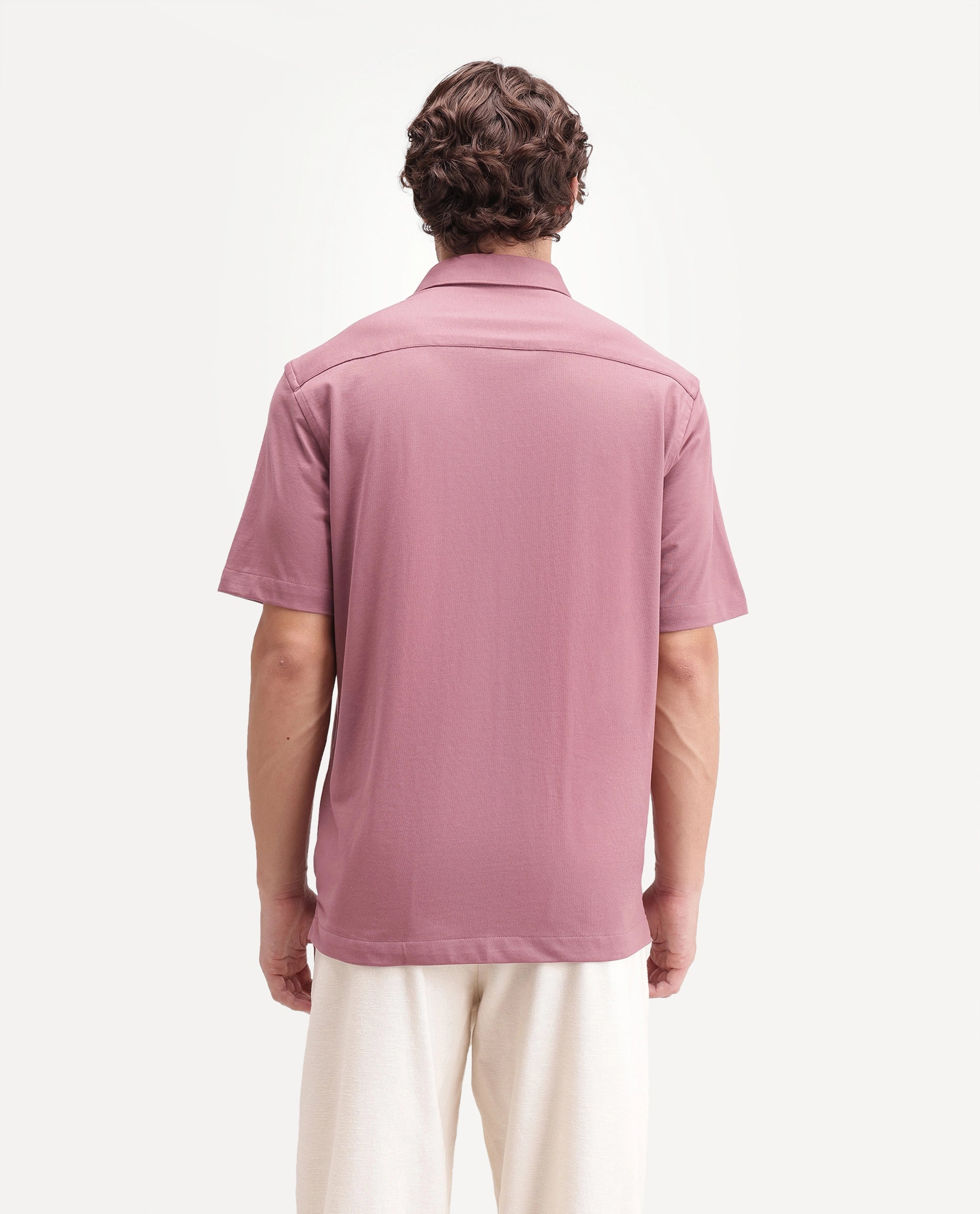 Rare Rabbit Men's Darvin Dark Pink Polyester Blend Spread Collar Regular Fit Plain Shirt