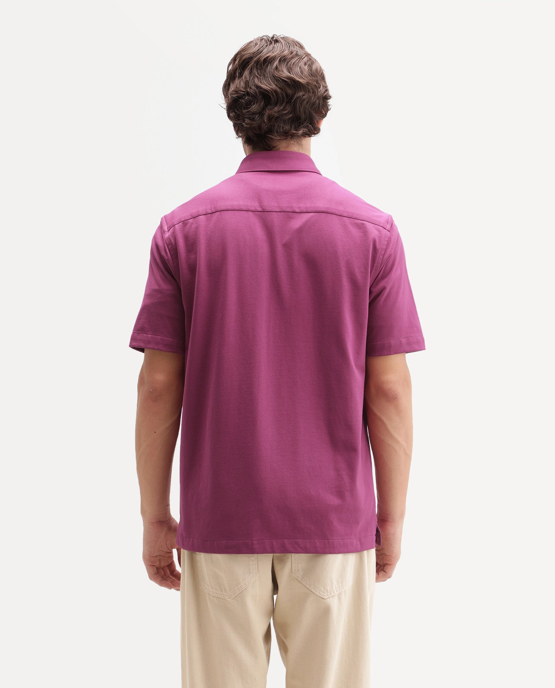 Rare Rabbit Men's Darvin Dusky Red Polyester Blend Spread Collar Regular Fit Plain Shirt