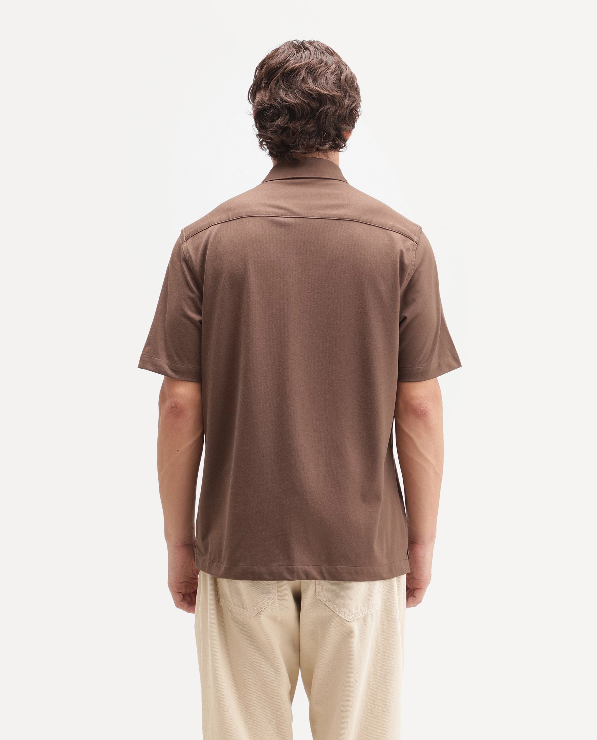 Rare Rabbit Men's Darvin Brown Polyester Blend Spread Collar Regular Fit Plain Shirt