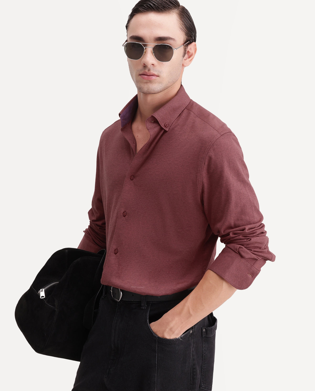 Rare Rabbit Men's Kenway Red Cotton Blend Button-Down Collar Regular Fit Plain Shirt