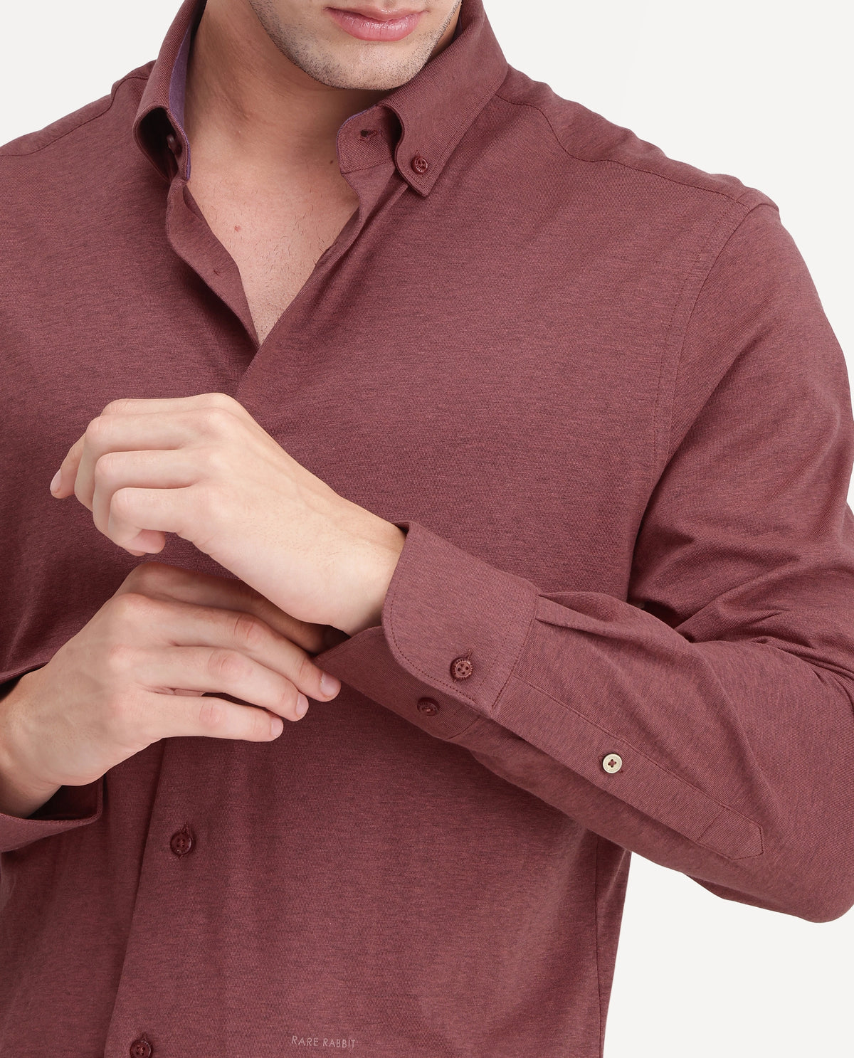 Rare Rabbit Men's Kenway Red Cotton Blend Button-Down Collar Regular Fit Plain Shirt