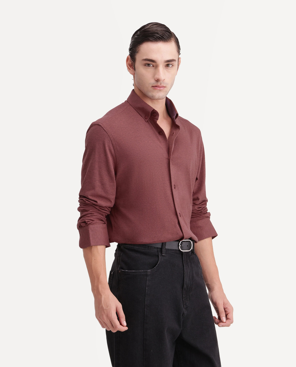 Rare Rabbit Men's Kenway Red Cotton Blend Button-Down Collar Regular Fit Plain Shirt
