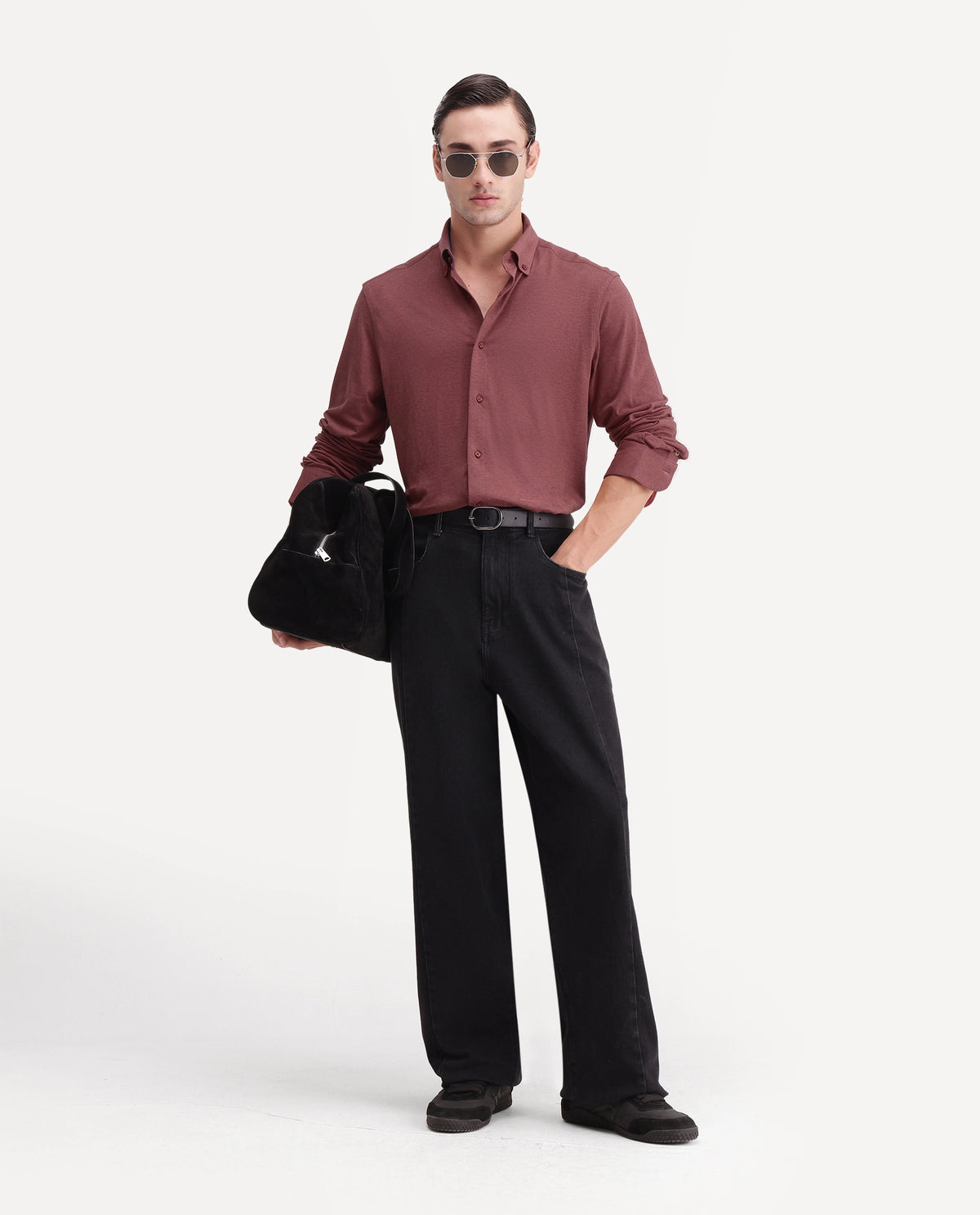 Rare Rabbit Men's Kenway Red Cotton Blend Button-Down Collar Regular Fit Plain Shirt