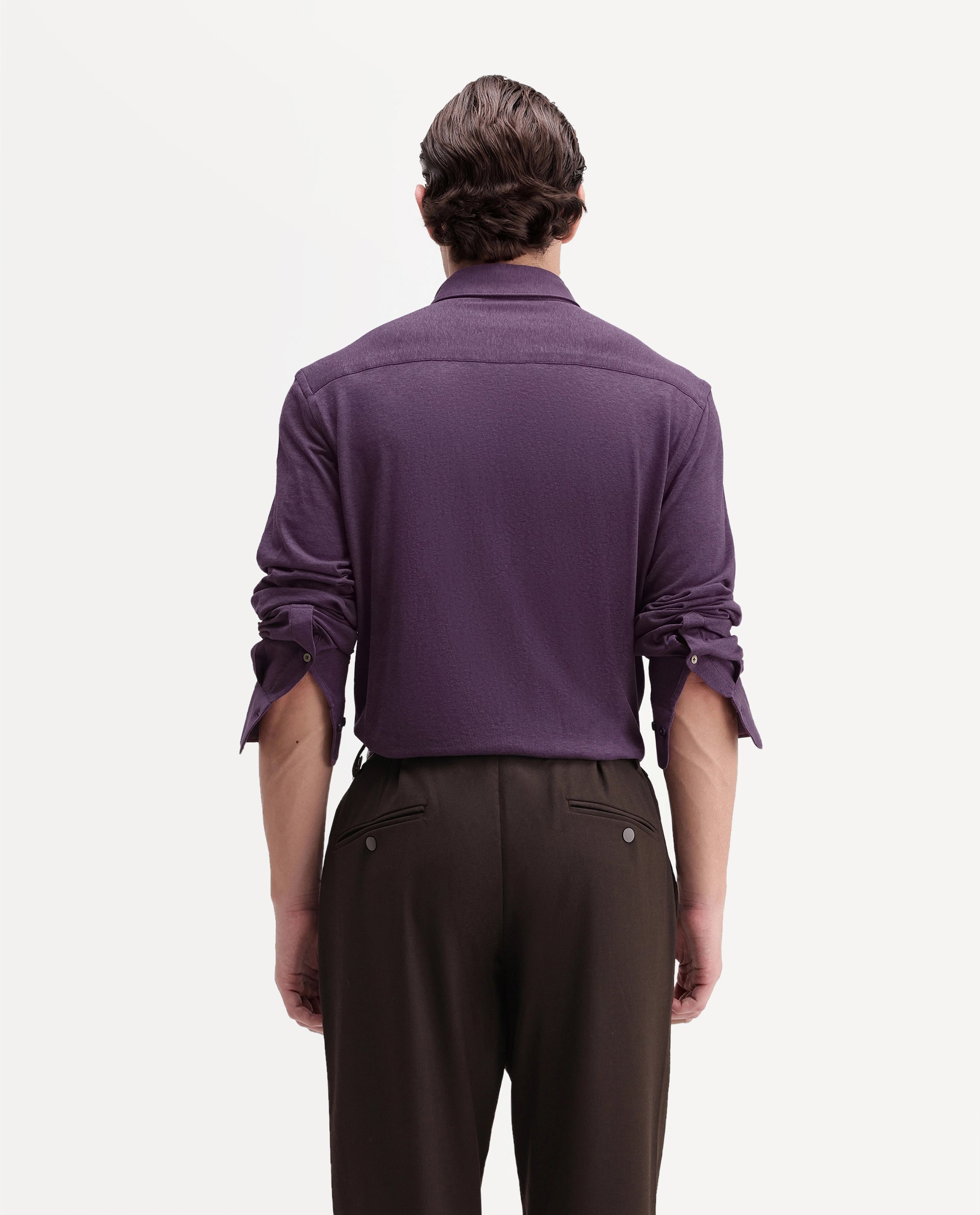 Rare Rabbit Men's Kenway Purple Cotton Blend Button-Down Collar Regular Fit Plain Shirt