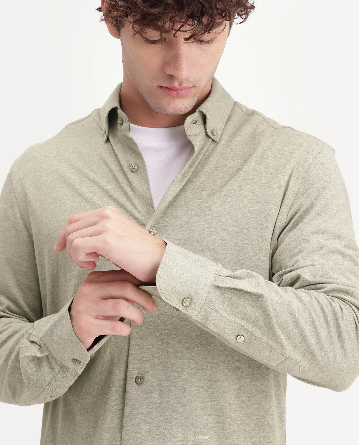 Rare Rabbit Men's Kenway Khaki Cotton Blend Button-Down Collar Regular Fit Plain Shirt
