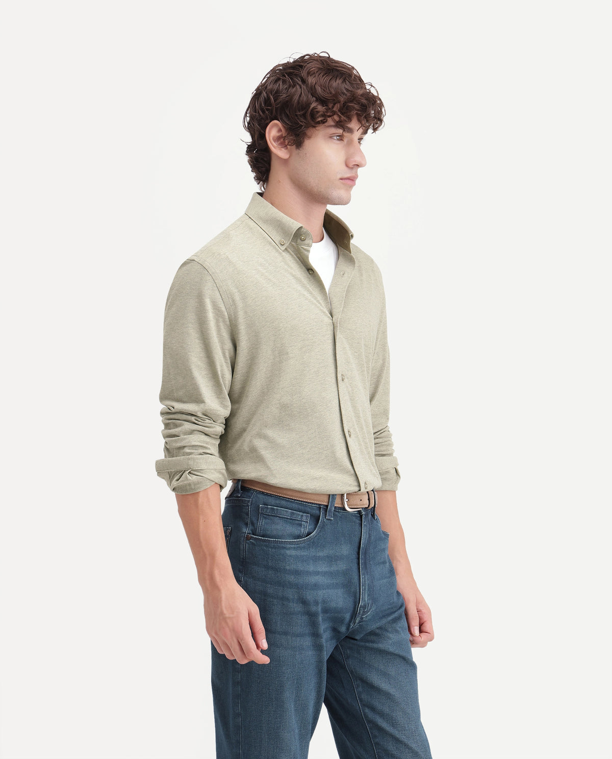 Rare Rabbit Men's Kenway Khaki Cotton Blend Button-Down Collar Regular Fit Plain Shirt