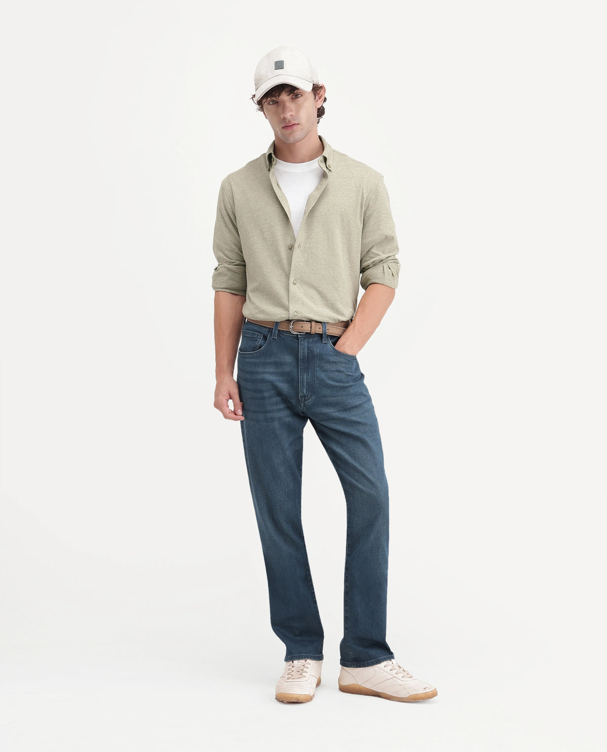 Rare Rabbit Men's Kenway Khaki Cotton Blend Button-Down Collar Regular Fit Plain Shirt