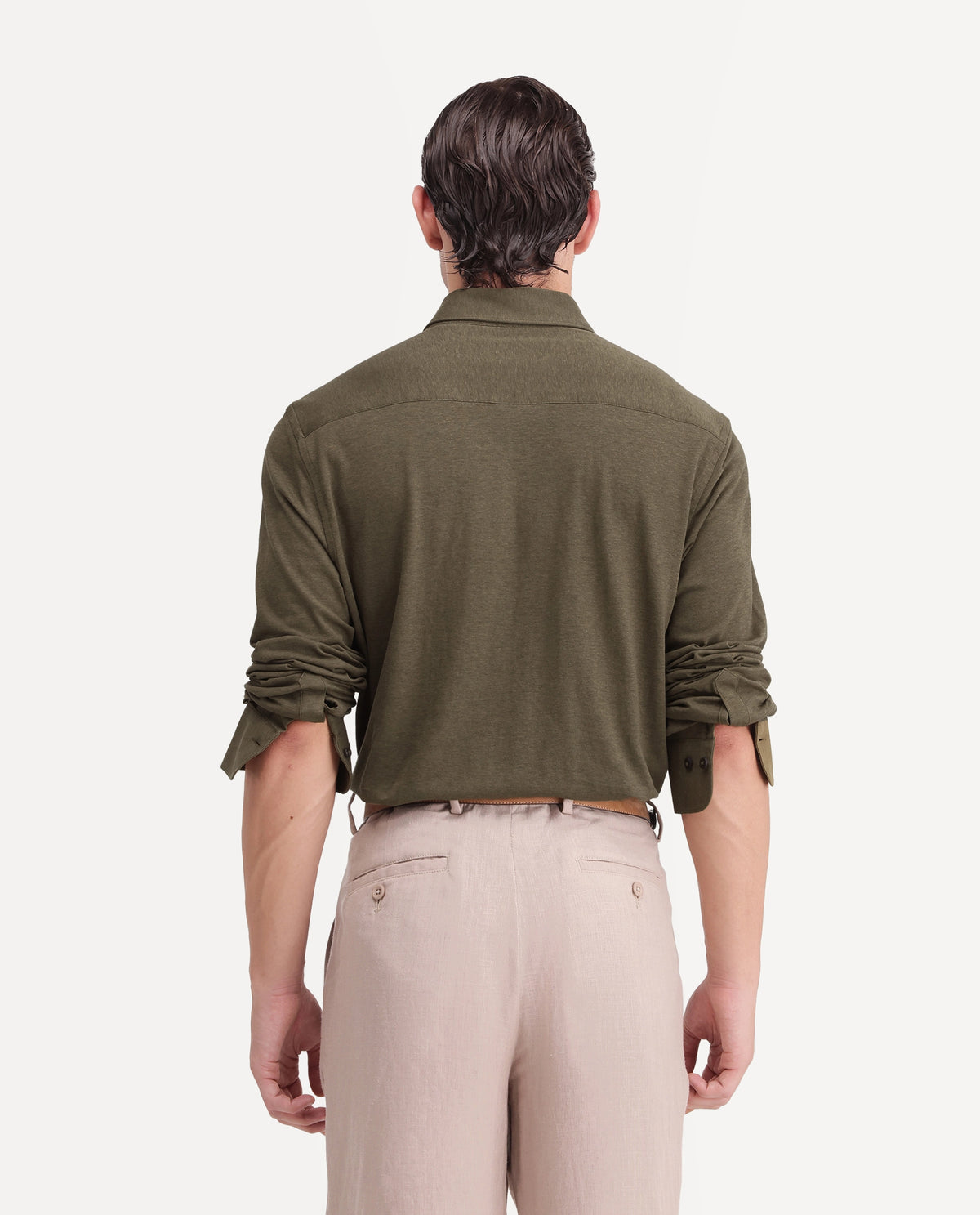 Rare Rabbit Men's Kenway Olive Cotton Blend Button-Down Collar Regular Fit Plain Shirt