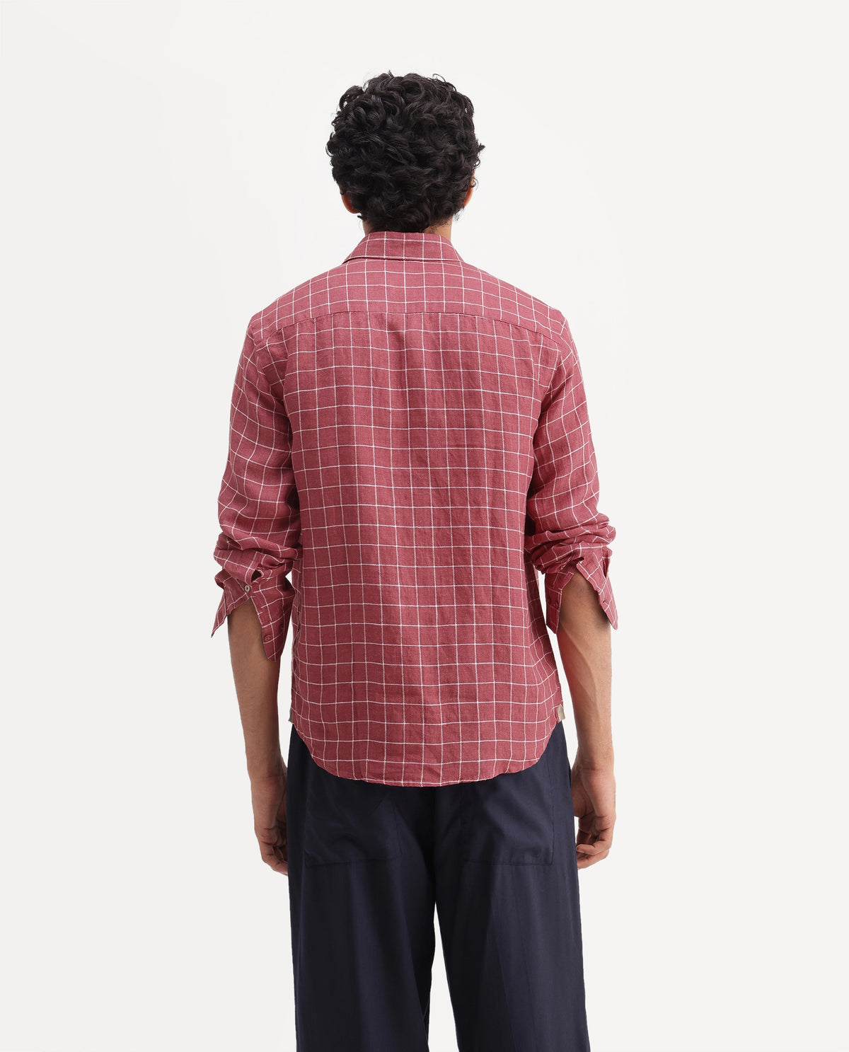 Rare Rabbit Men's Julio Red 100% Linen Spread Collar Regular Fit Checked Shirt