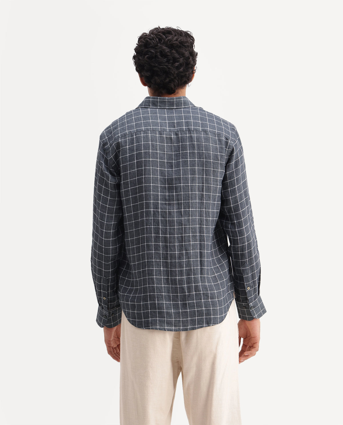 Rare Rabbit Men's Julio Dark Grey 100% Linen Spread Collar Regular Fit Checked Shirt