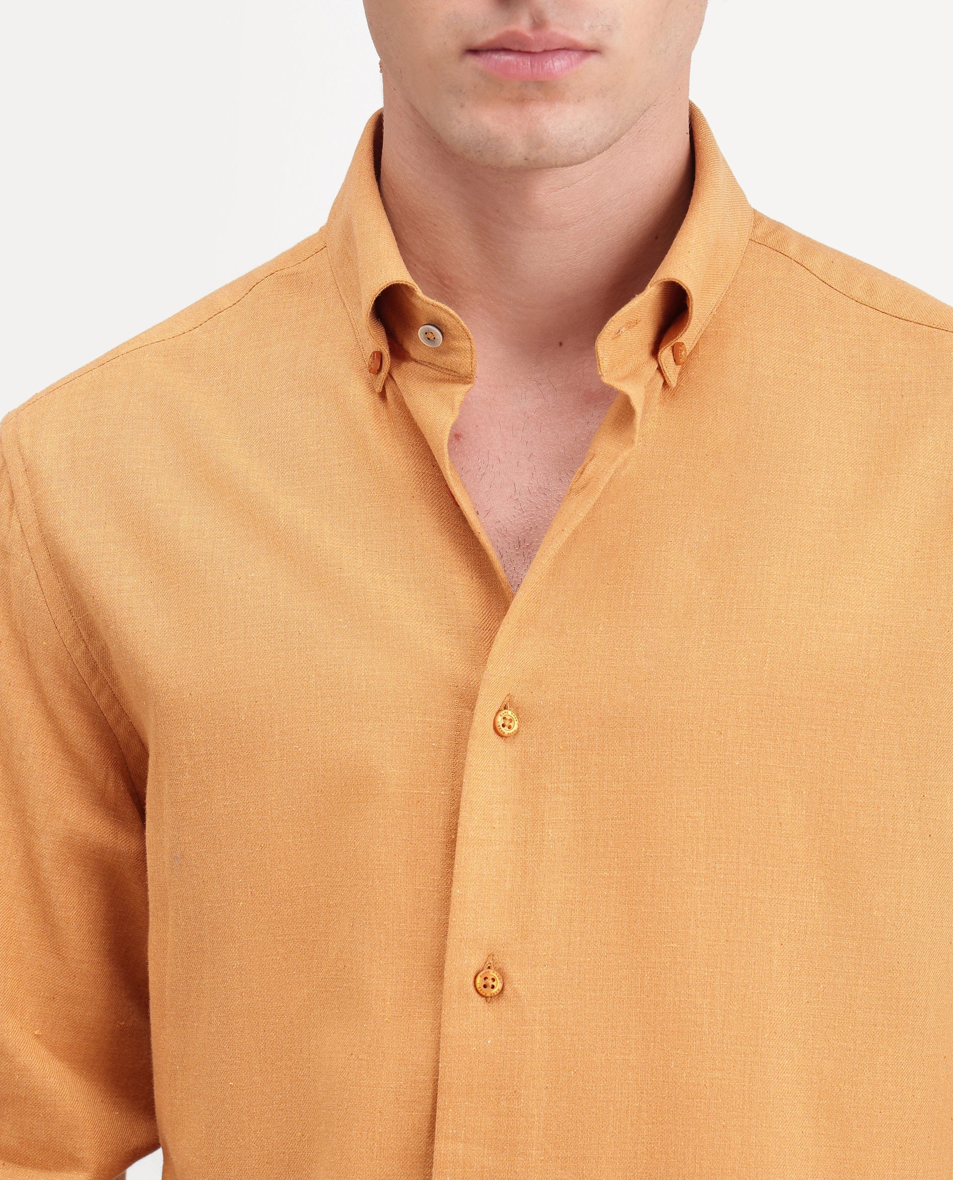 Rare Rabbit Men's Alexi Mustard Cotton Button-Down Collar Regular Fit Plain Shirt