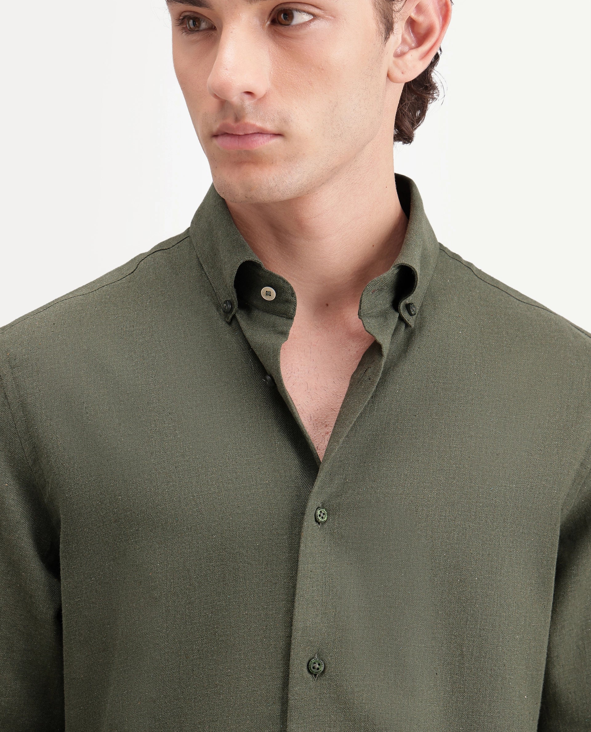 Rare Rabbit Men's Alexi Dark Green Cotton Button-Down Collar Regular Fit Plain Shirt