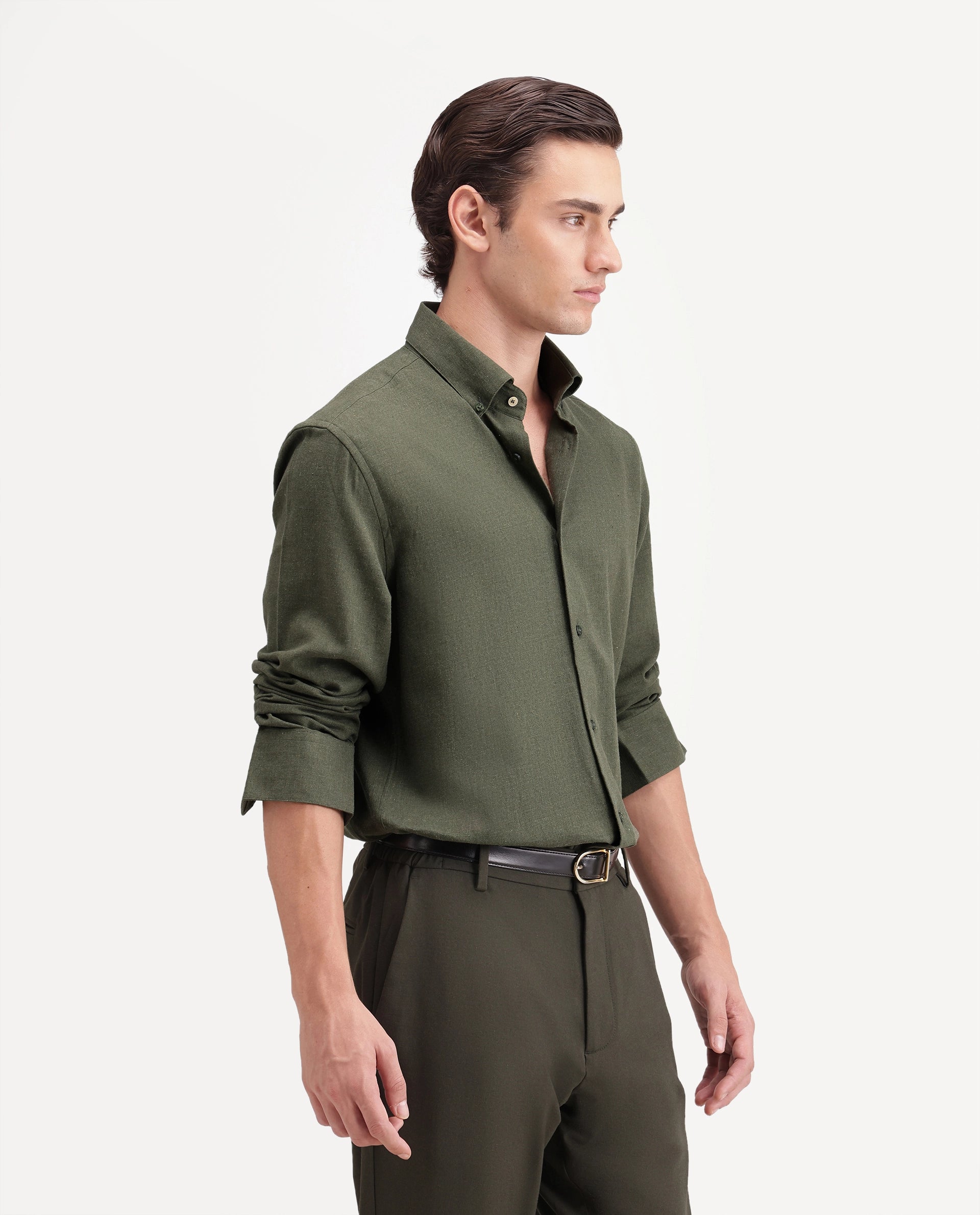 Rare Rabbit Men's Alexi Dark Green Cotton Button-Down Collar Regular Fit Plain Shirt