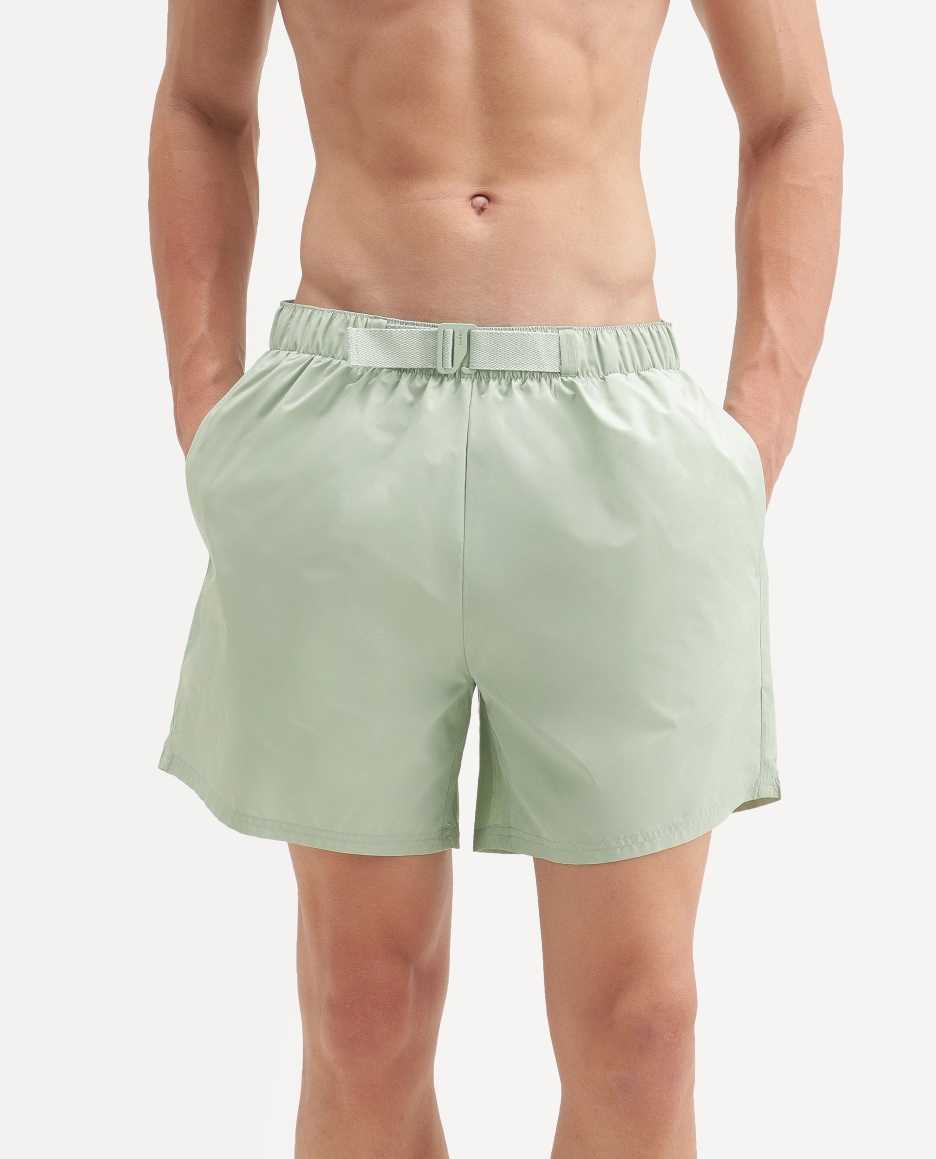 Rare Rabbit Men's Kort Aw26 Pastel Green Polyester Belt Regular Plain Swim Trunks