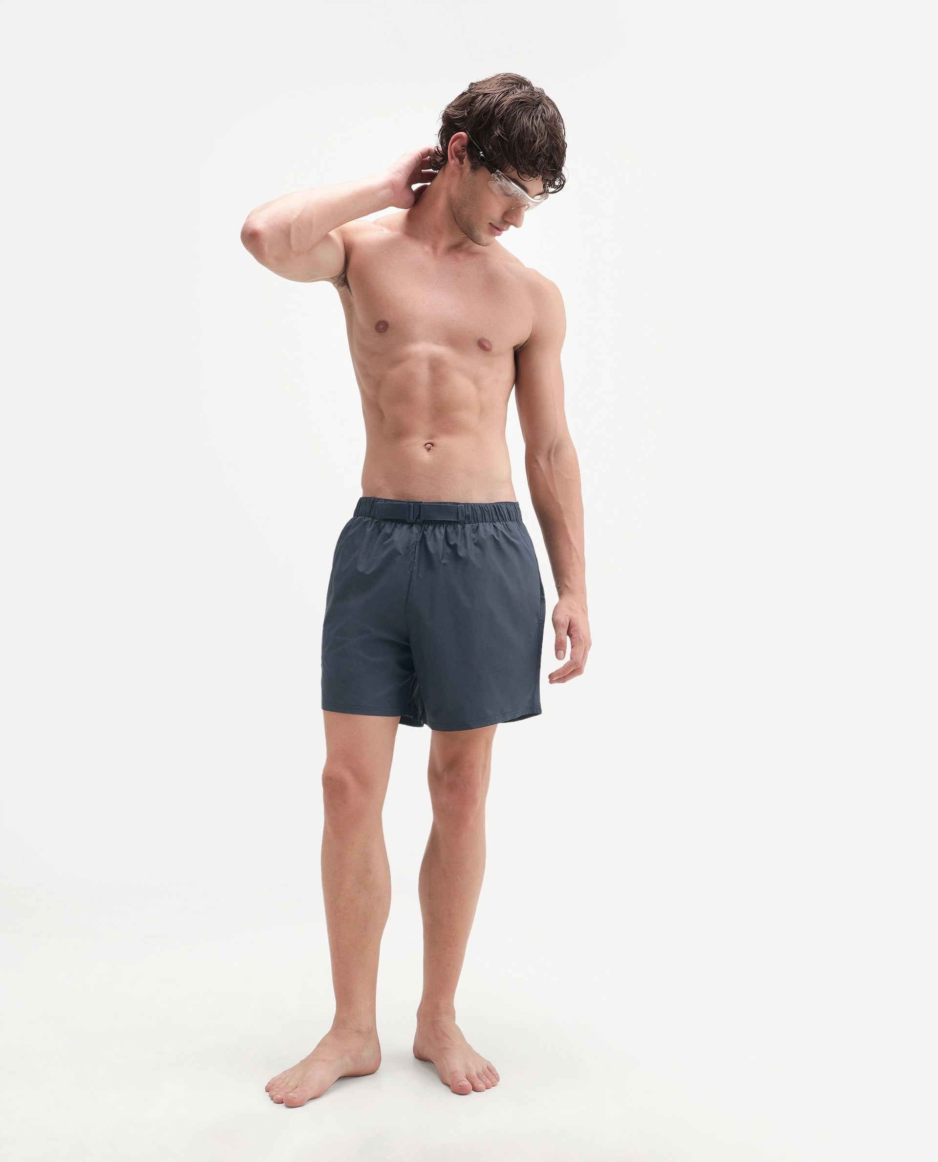 Rare Rabbit Men's Kort Aw26 Navy Polyester Belt Regular Plain Swim Trunks