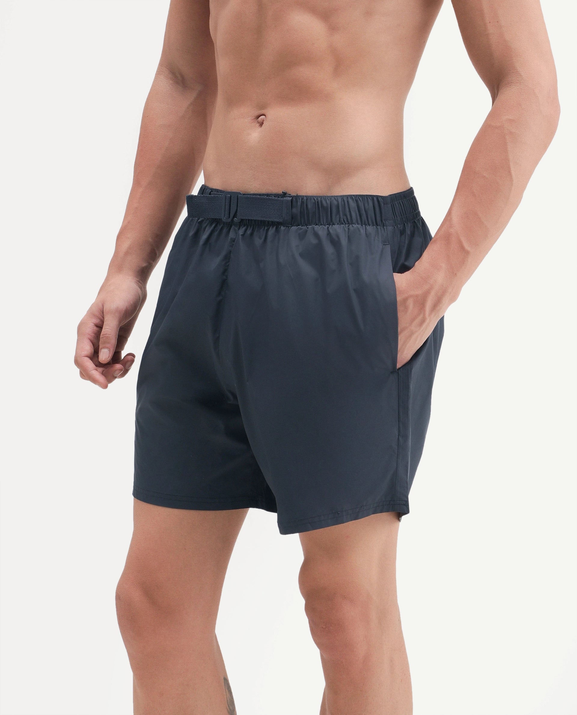Rare Rabbit Men's Kort Aw26 Navy Polyester Belt Regular Plain Swim Trunks