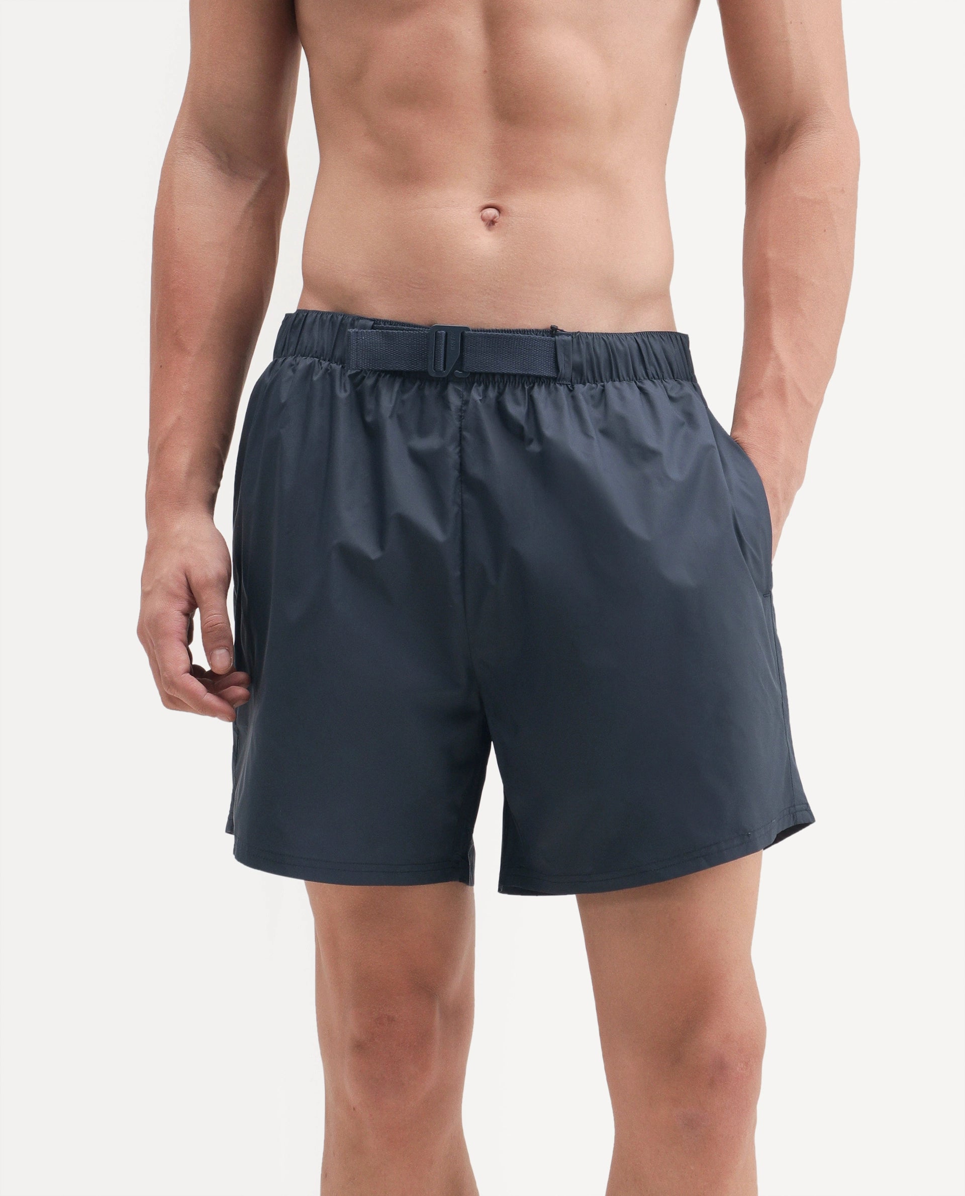 Rare Rabbit Men's Kort Aw26 Navy Polyester Belt Regular Plain Swim Trunks