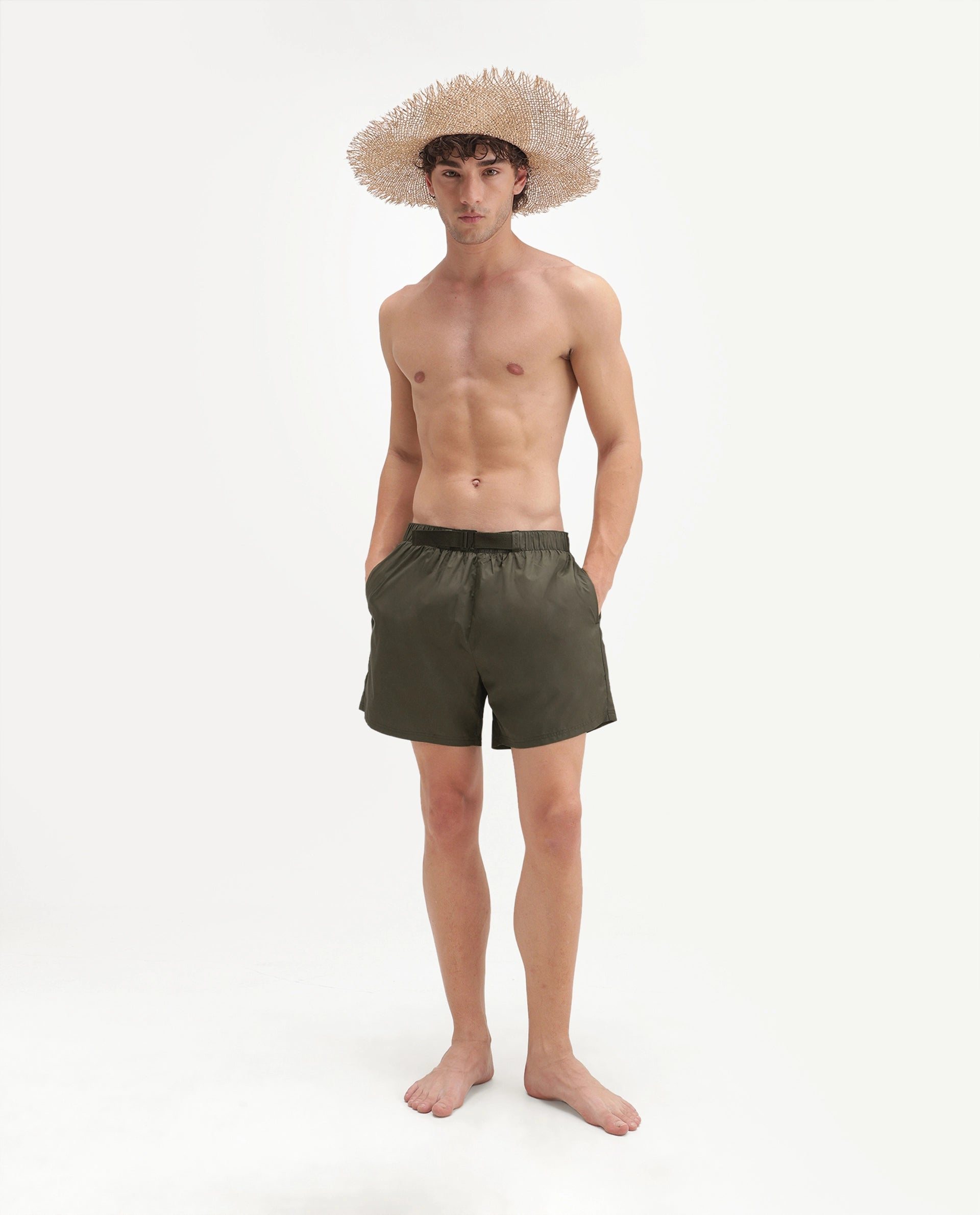 Rare Rabbit Men's Kort Aw26 Olive Polyester Belt Regular Plain Swim Trunks