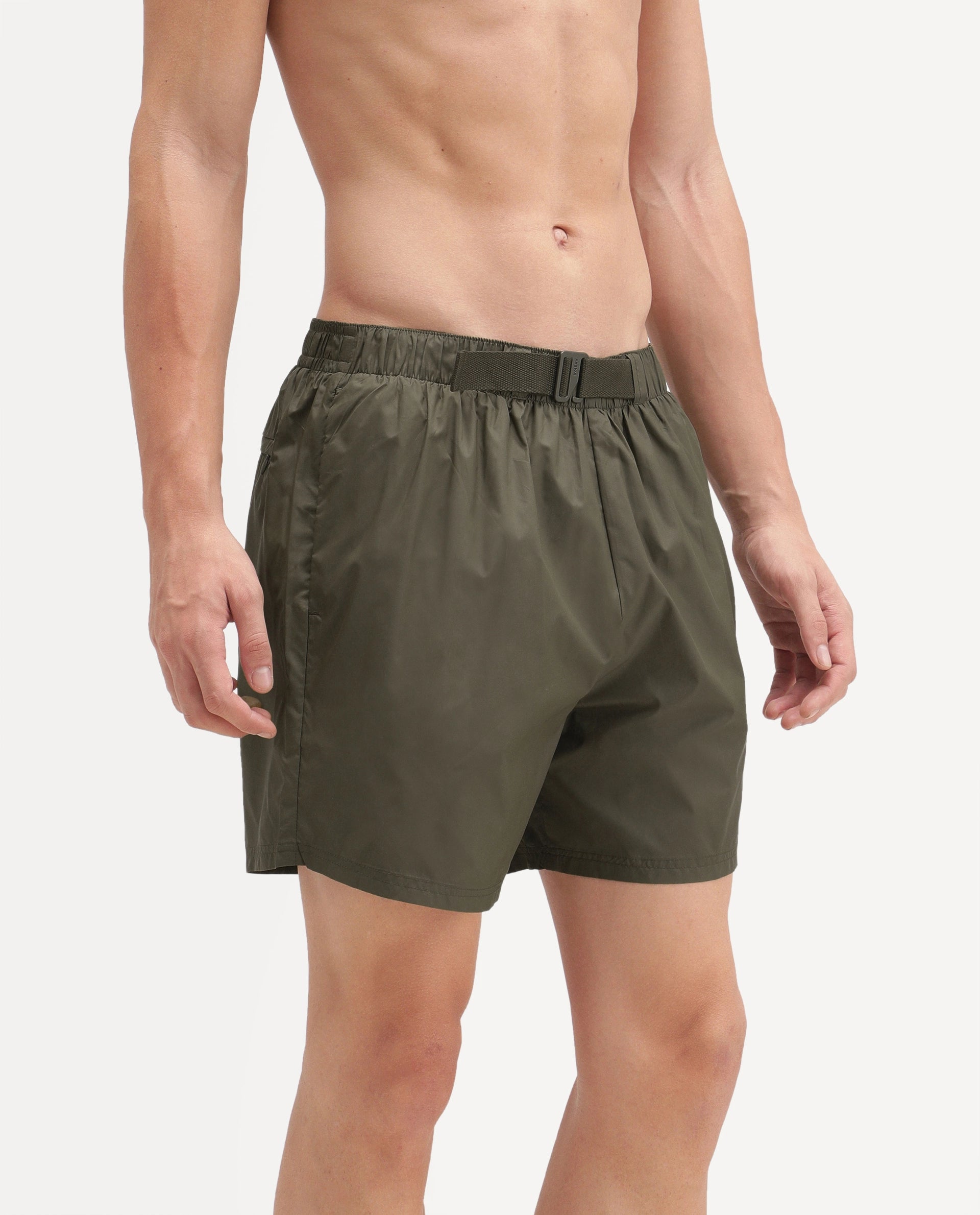 Rare Rabbit Men's Kort Aw26 Olive Polyester Belt Regular Plain Swim Trunks