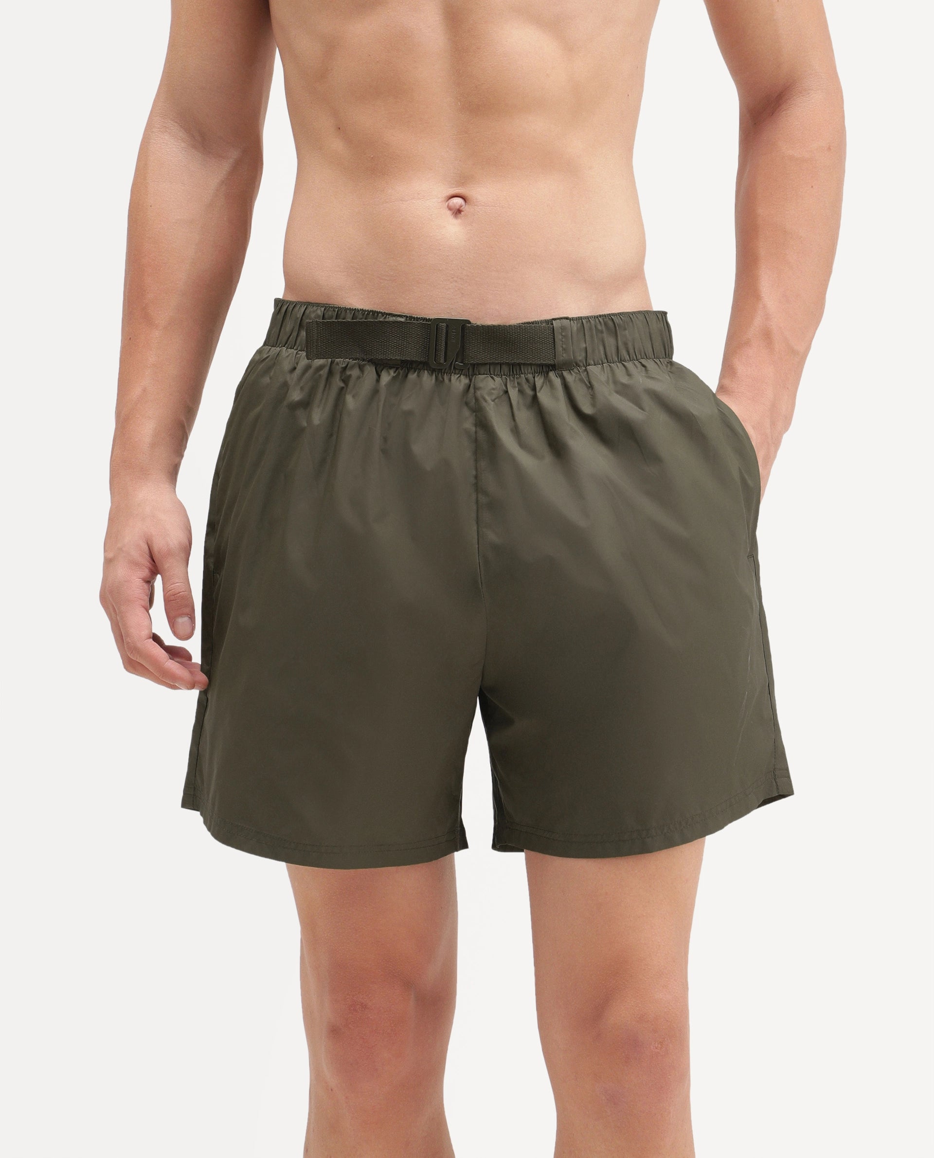 Rare Rabbit Men's Kort Aw26 Olive Polyester Belt Regular Plain Swim Trunks