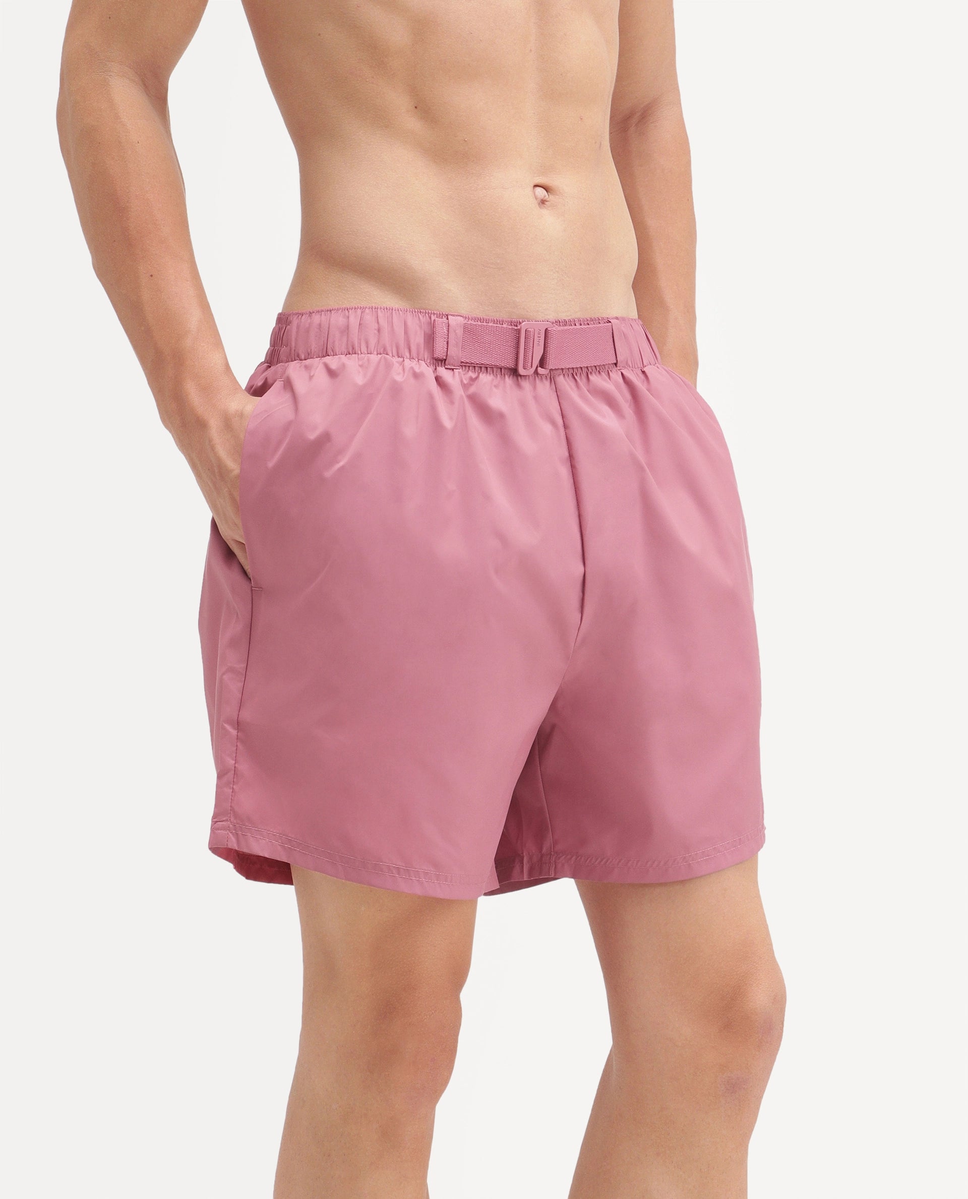 Rare Rabbit Men's Kort Aw26 Pink Polyester Belt Regular Plain Swim Trunks