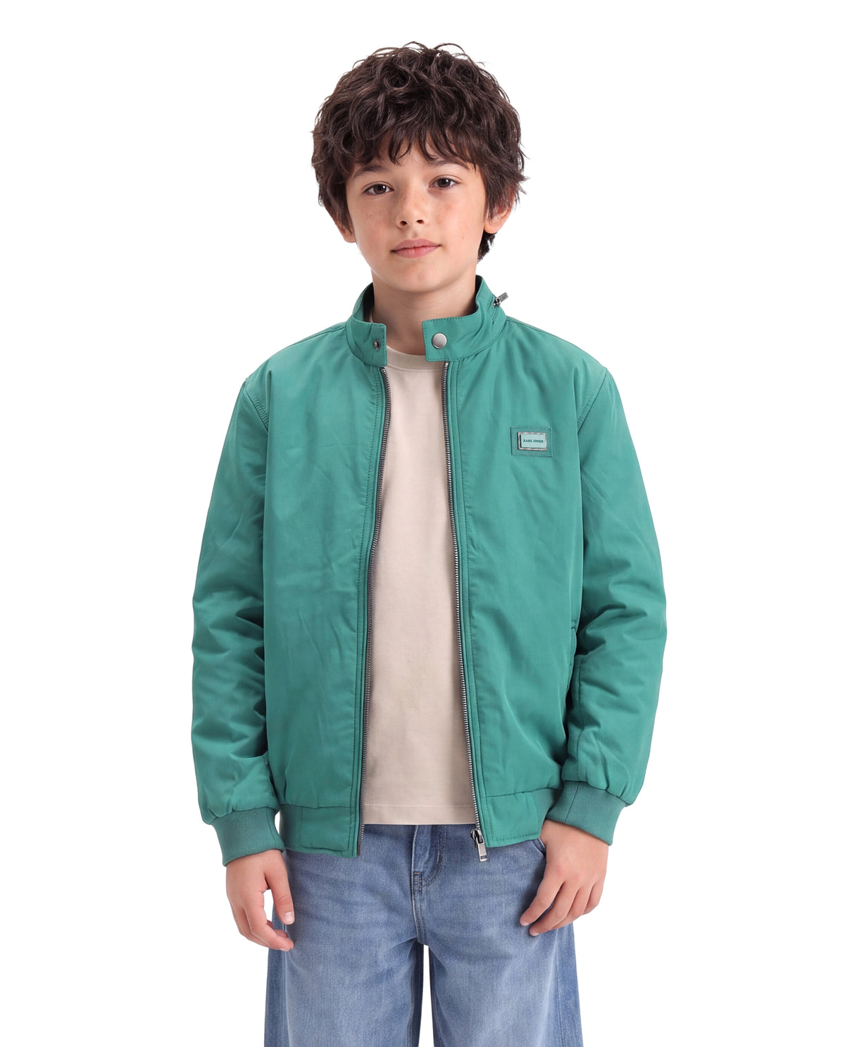 Rare Ones Kids Royban-K-Aw26 Teal Polyester Fabric Zipper Closure Regular Fit Plain Jacket