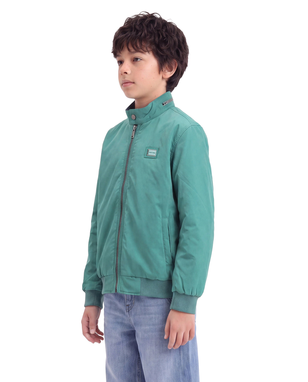 Rare Ones Kids Royban-K-Aw26 Teal Polyester Fabric Zipper Closure Regular Fit Plain Jacket