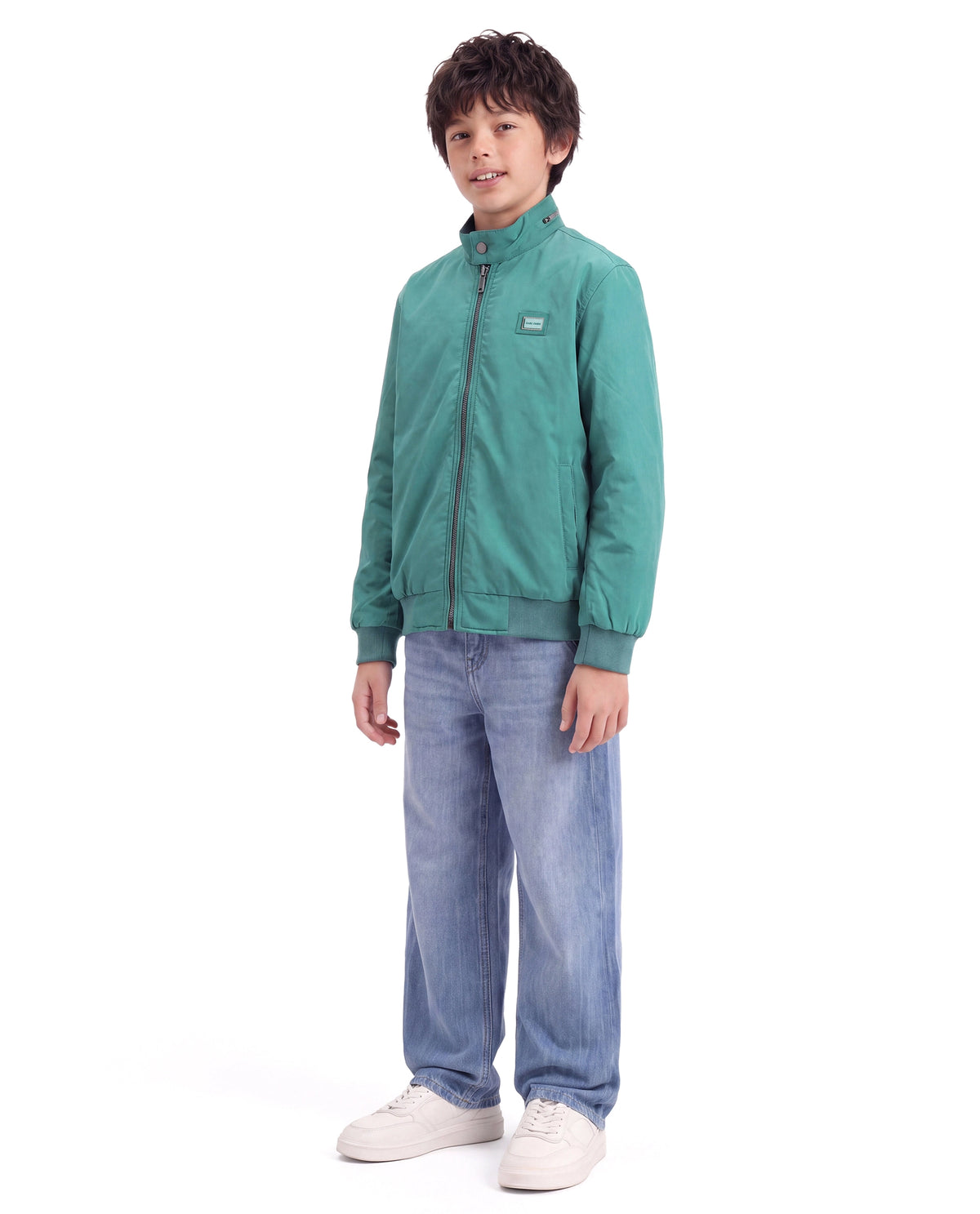 Rare Ones Kids Royban-K-Aw26 Teal Polyester Fabric Zipper Closure Regular Fit Plain Jacket