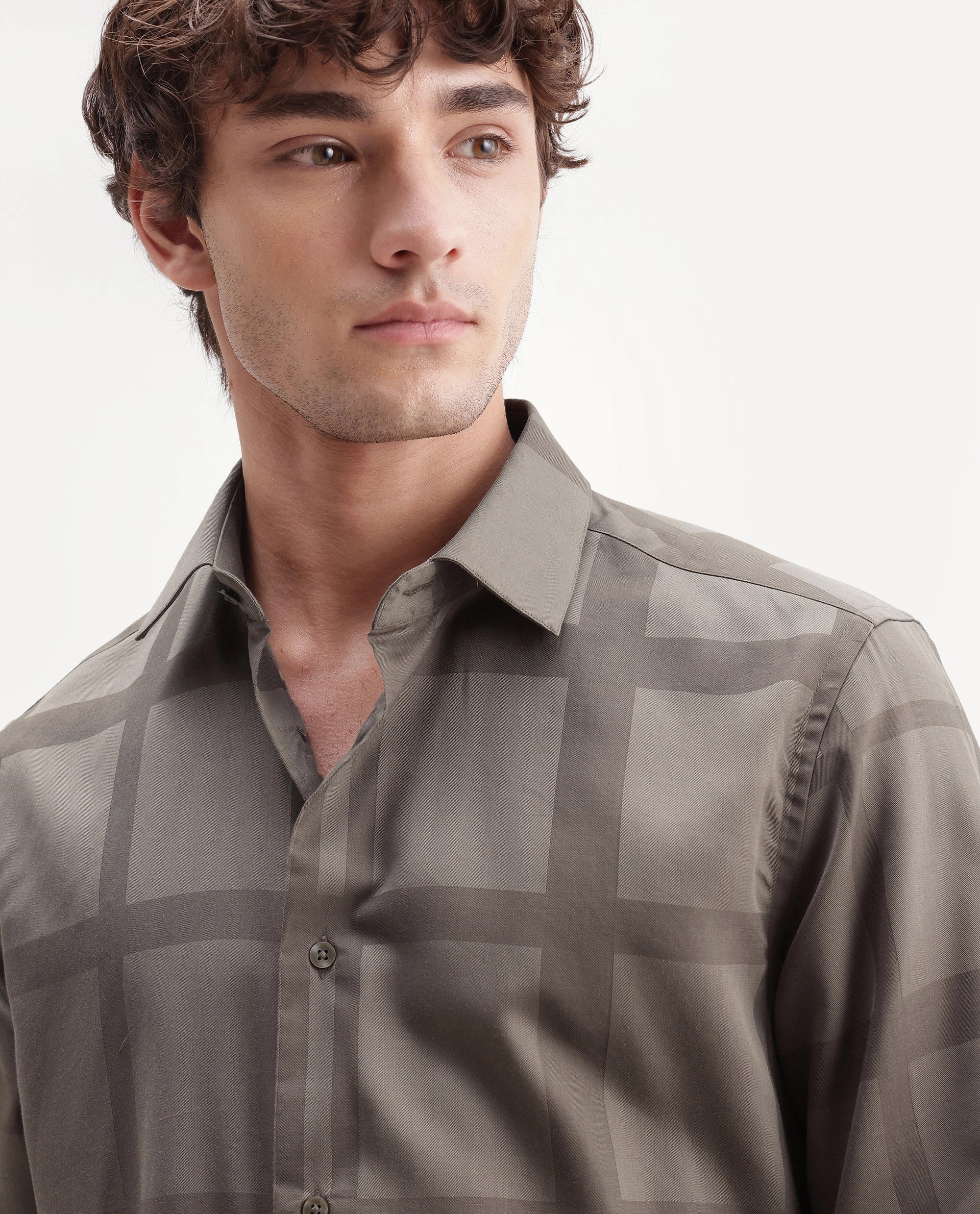Rare Rabbit Men's Boxlet-Aw26 Dusky Beige Cotton Blend Spread Collar Regular Fit Checked Shirt