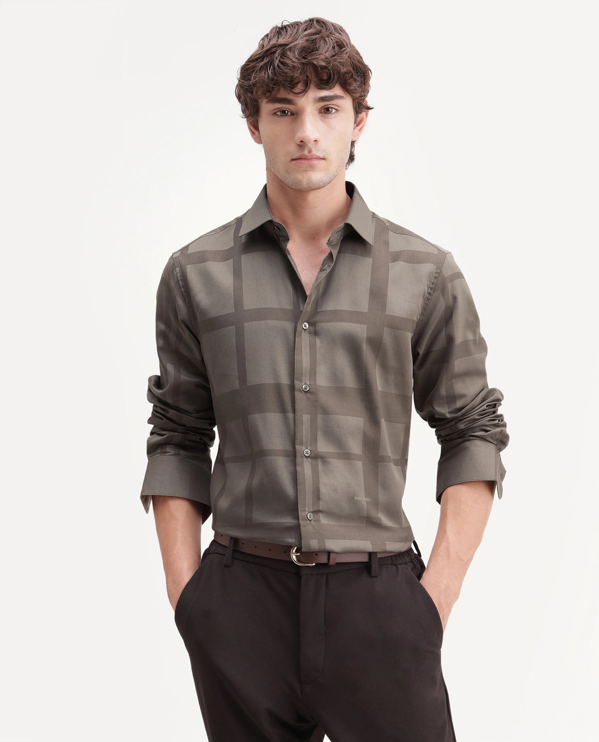 Rare Rabbit Men's Boxlet-Aw26 Dusky Beige Cotton Blend Spread Collar Regular Fit Checked Shirt