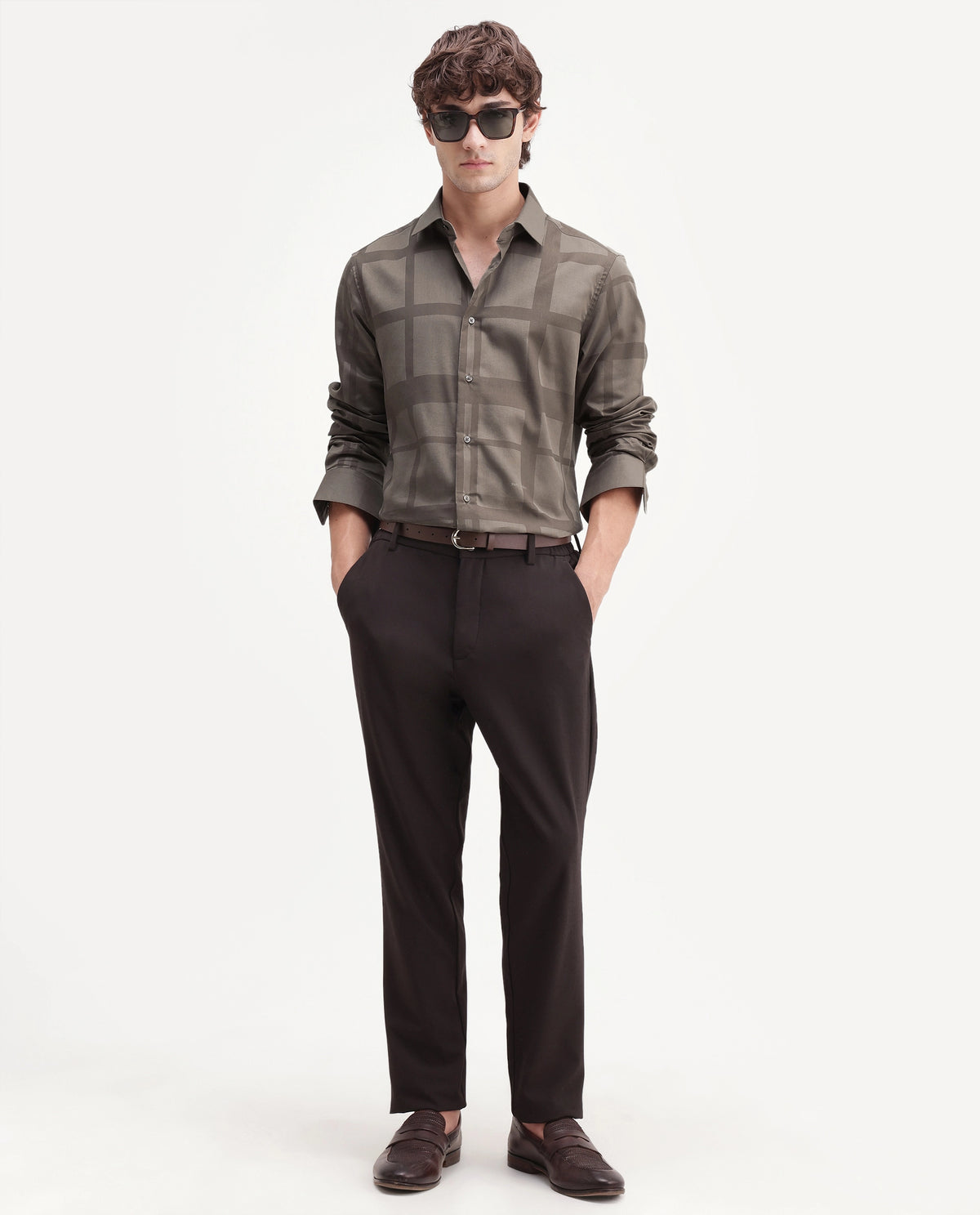 Rare Rabbit Men's Boxlet-Aw26 Dusky Beige Cotton Blend Spread Collar Regular Fit Checked Shirt