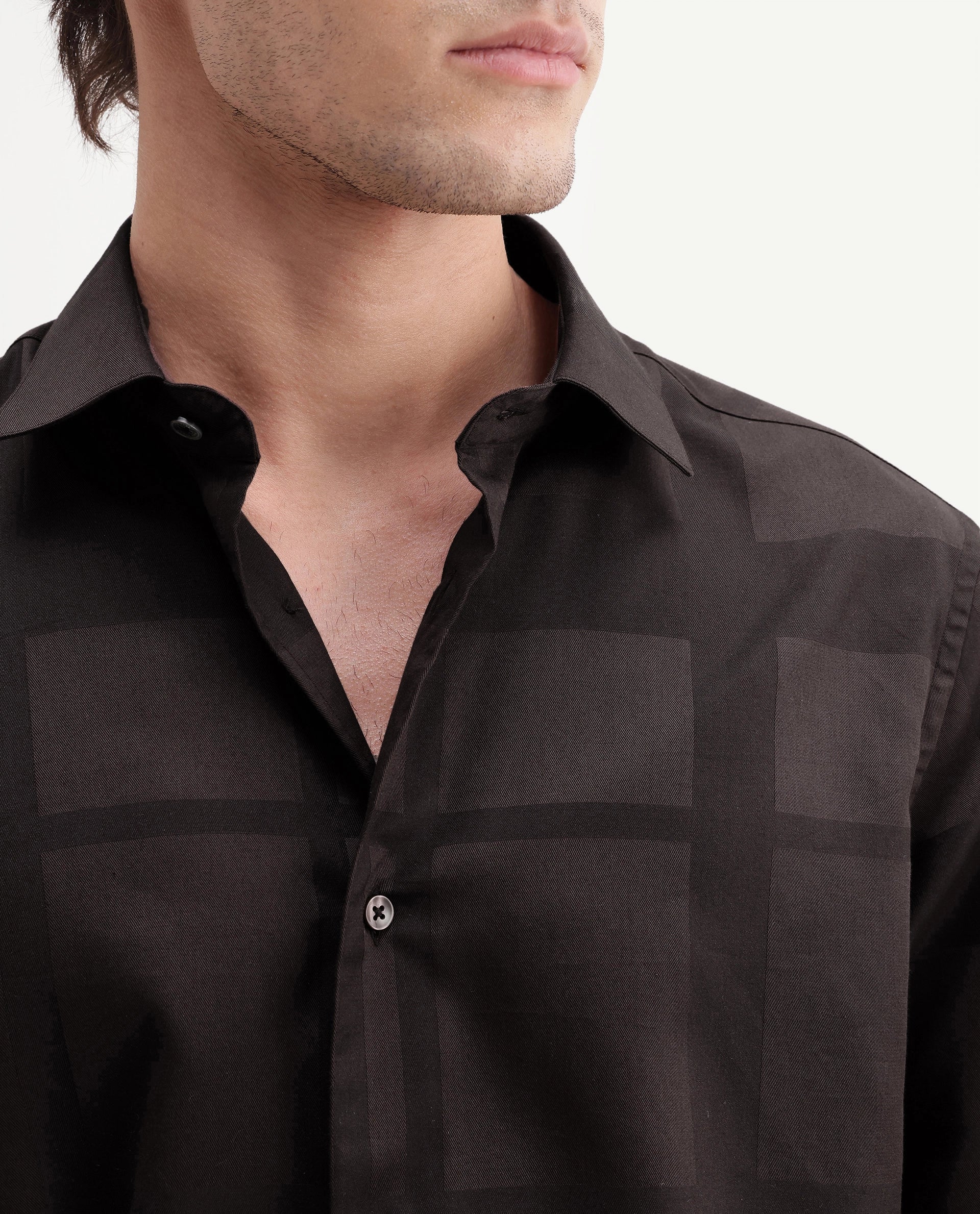 Rare Rabbit Men's Boxlet-Aw26 Brown Cotton Blend Spread Collar Regular Fit Plain Shirt
