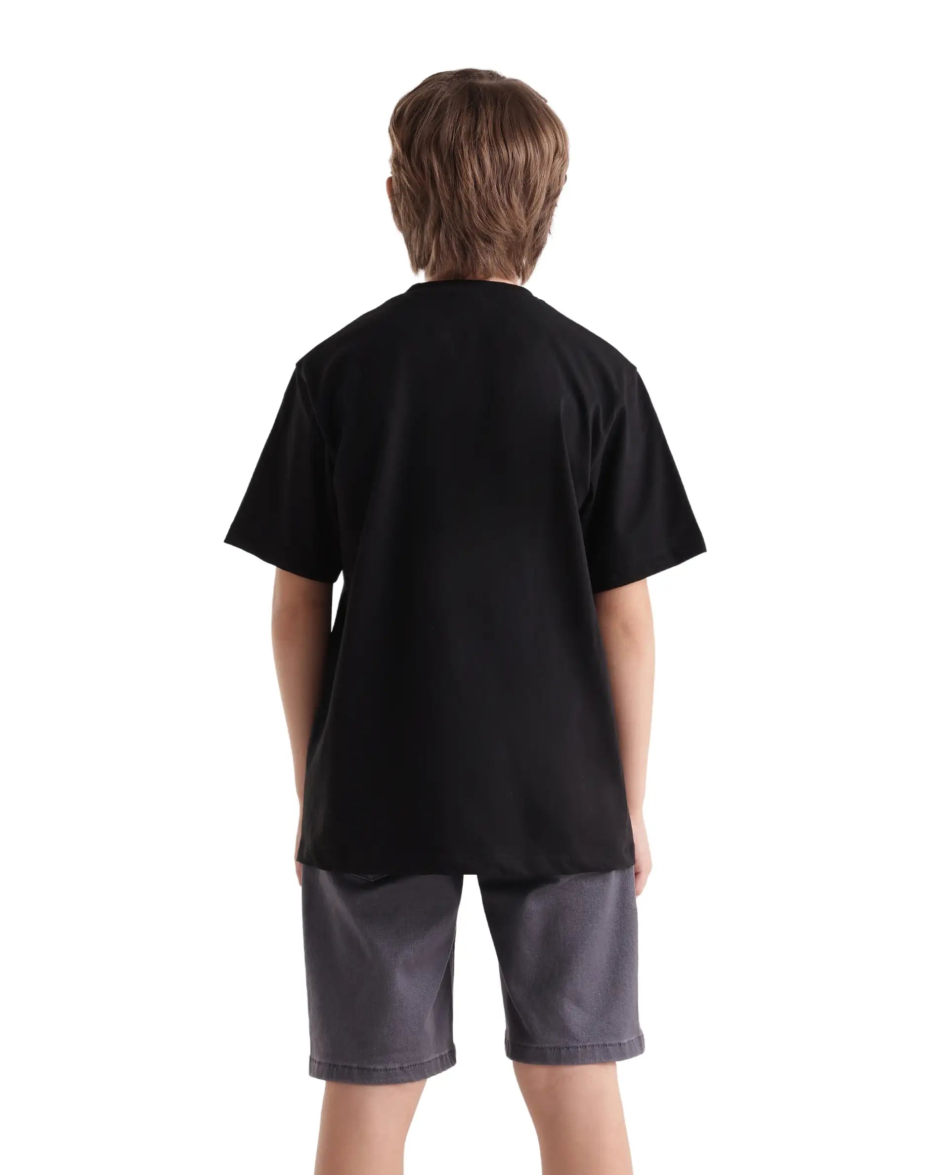 Rare Ones Kids Tive-K Black Cotton Blend Fabric Pull-On Closure Regular Fit Graphic Print T-Shirt