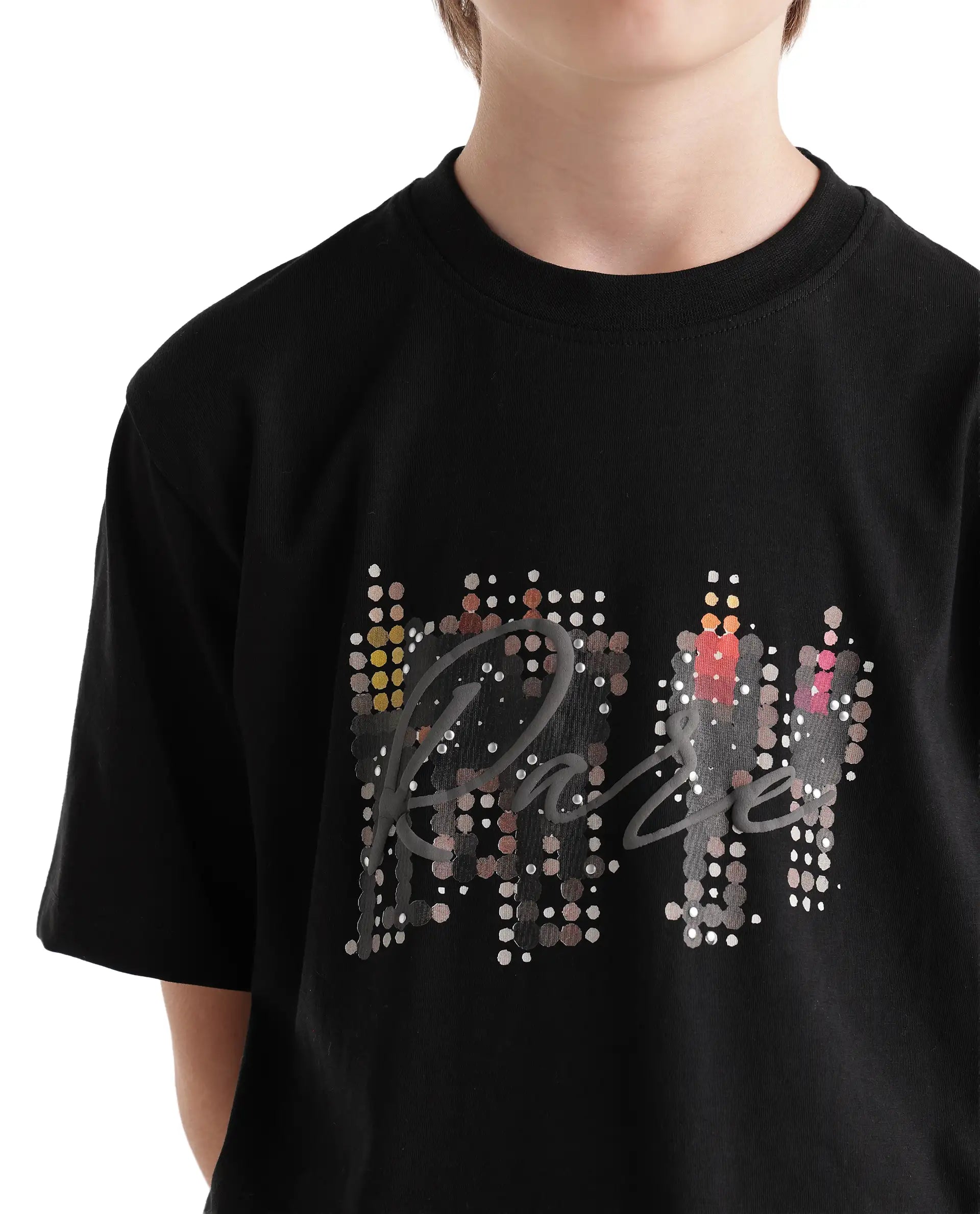 Rare Ones Kids Tive-K Black Cotton Blend Fabric Pull-On Closure Regular Fit Graphic Print T-Shirt