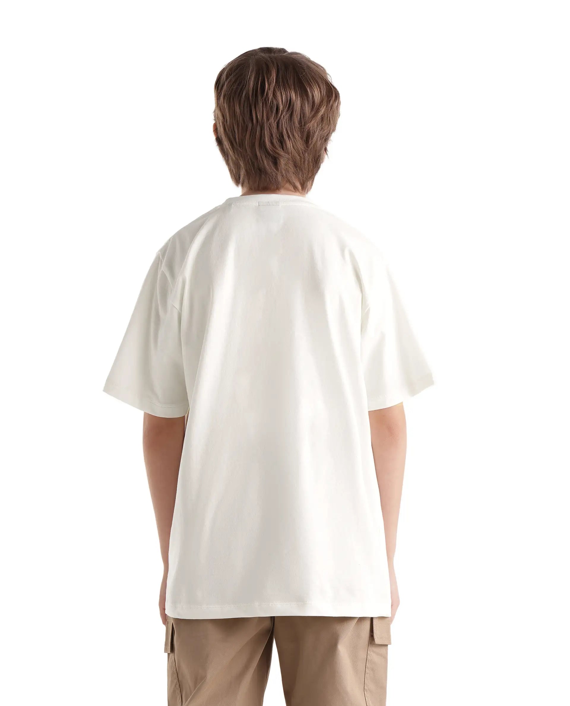 Rare Ones Kids Tive-K White Cotton Blend Fabric Pull-On Closure Regular Fit Graphic Print T-Shirt