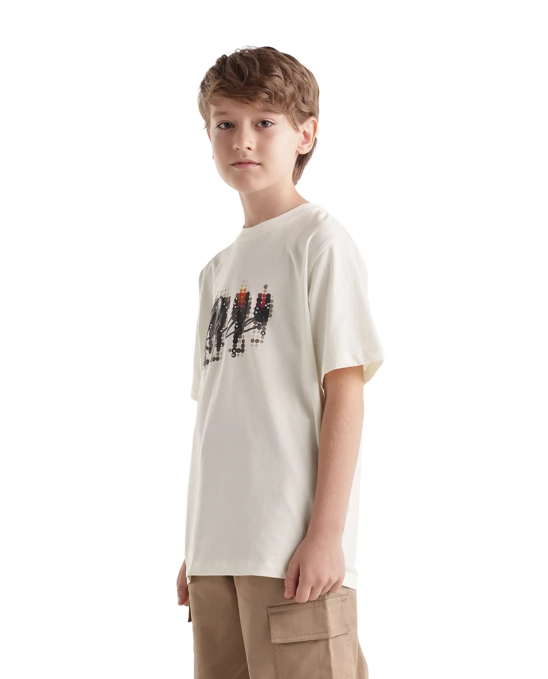Rare Ones Kids Tive-K White Cotton Blend Fabric Pull-On Closure Regular Fit Graphic Print T-Shirt