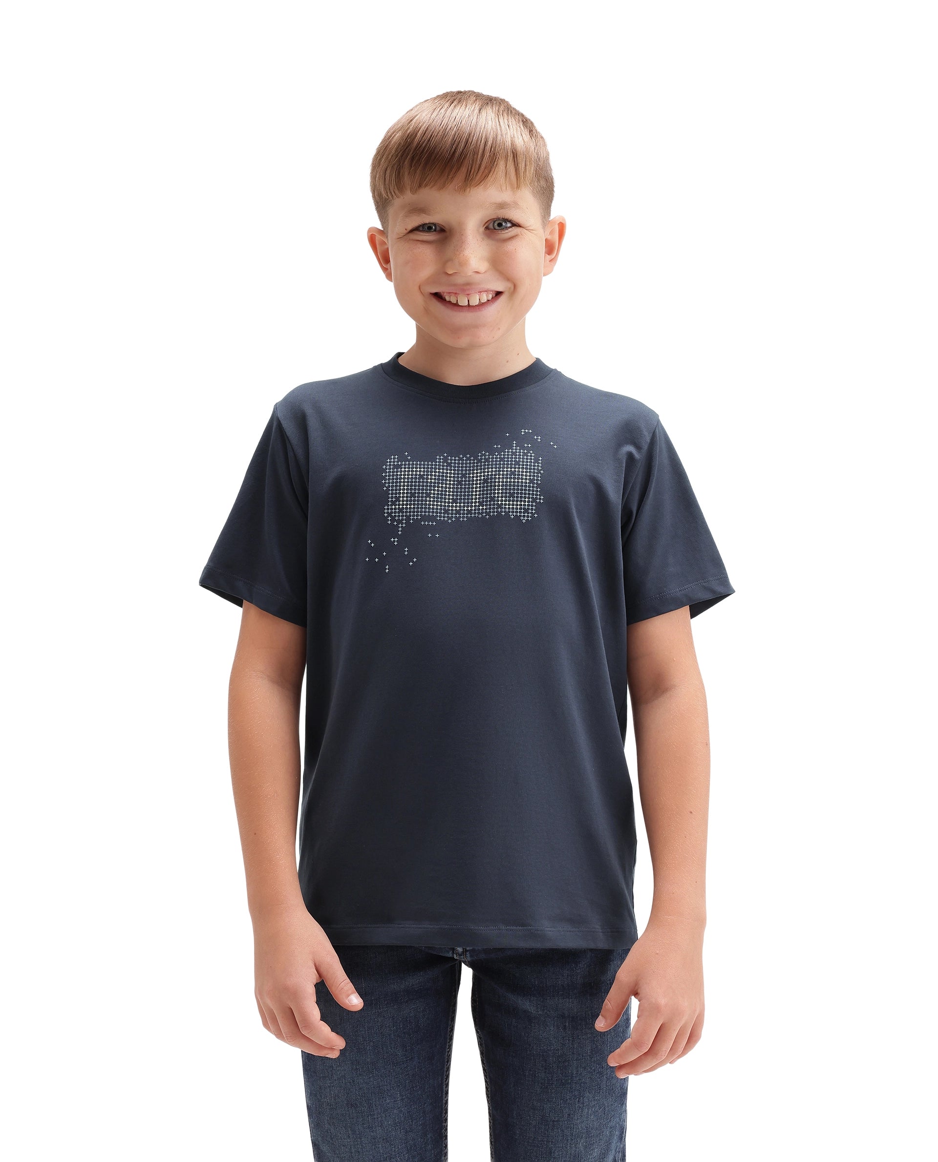 Rare Ones Kids Elyn Navy Cotton Blend Fabric Pull-On Closure Regular Fit Graphic Print T-Shirt