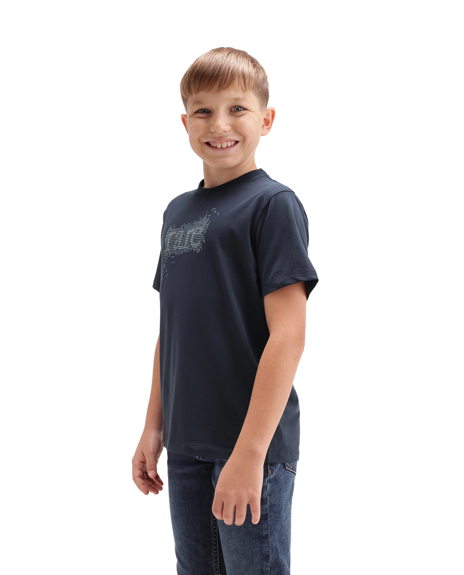 Rare Ones Kids Elyn Navy Cotton Blend Fabric Pull-On Closure Regular Fit Graphic Print T-Shirt