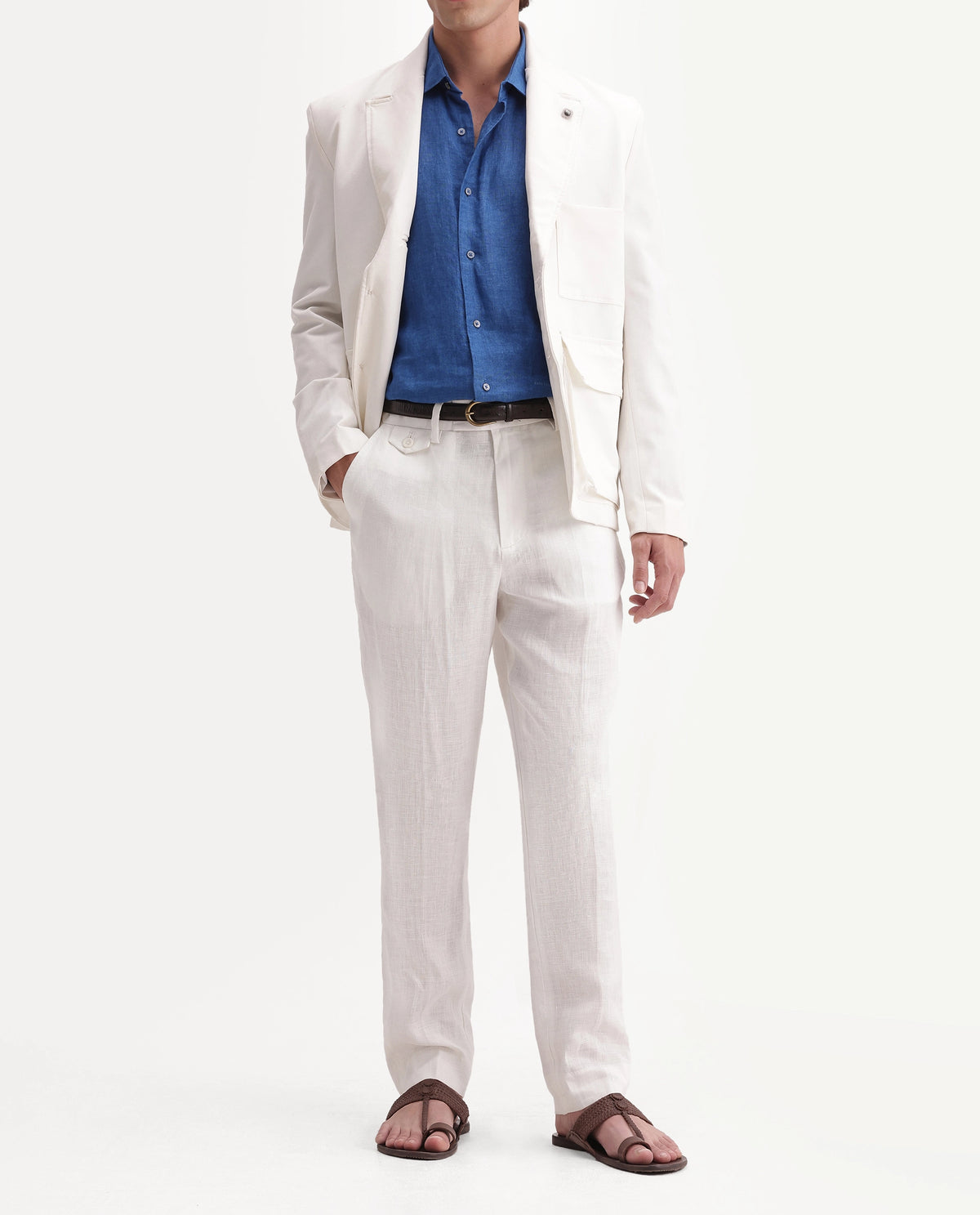 Rare Rabbit Men's Arcelo-A26 White 100% Linen Regular Fit Plain Trouser
