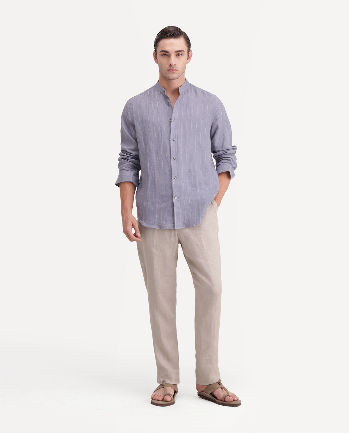 Rare Rabbit Men's Arcelo-A26 Beige 100% Linen Regular Fit Plain Trouser