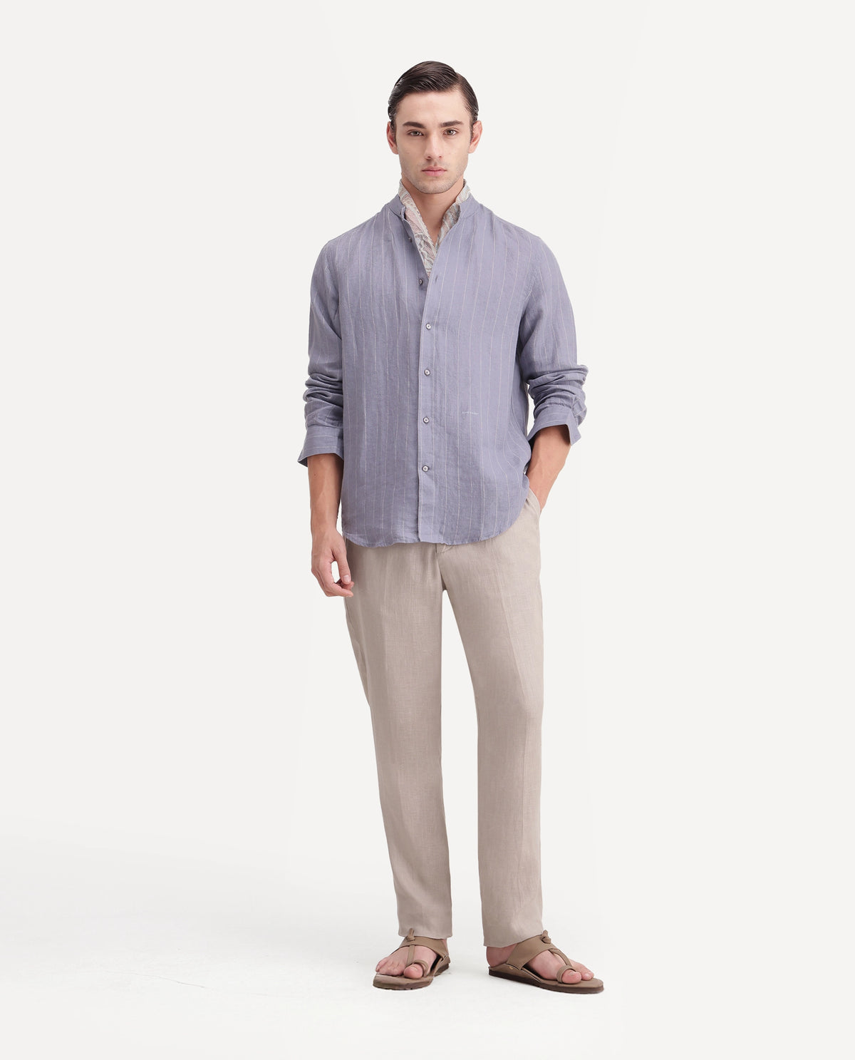 Rare Rabbit Men's Arcelo-A26 Beige 100% Linen Regular Fit Plain Trouser
