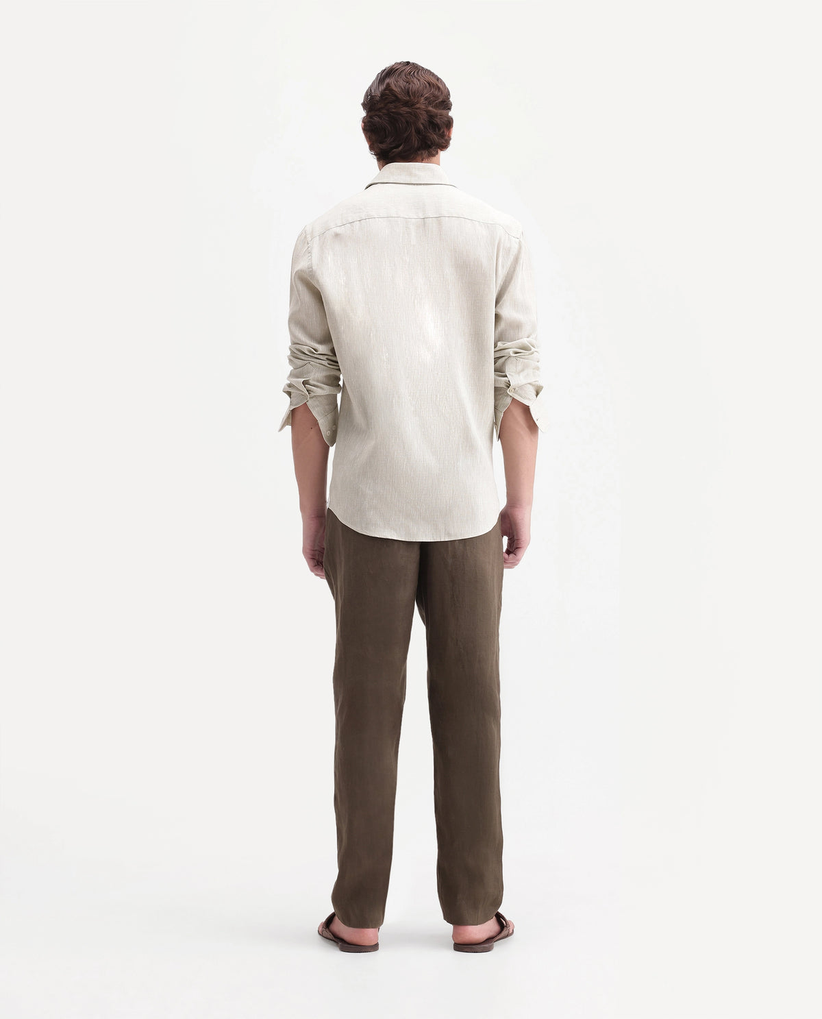 Rare Rabbit Men's Arcelo-A26 Olive 100% Linen Regular Fit Plain Trouser