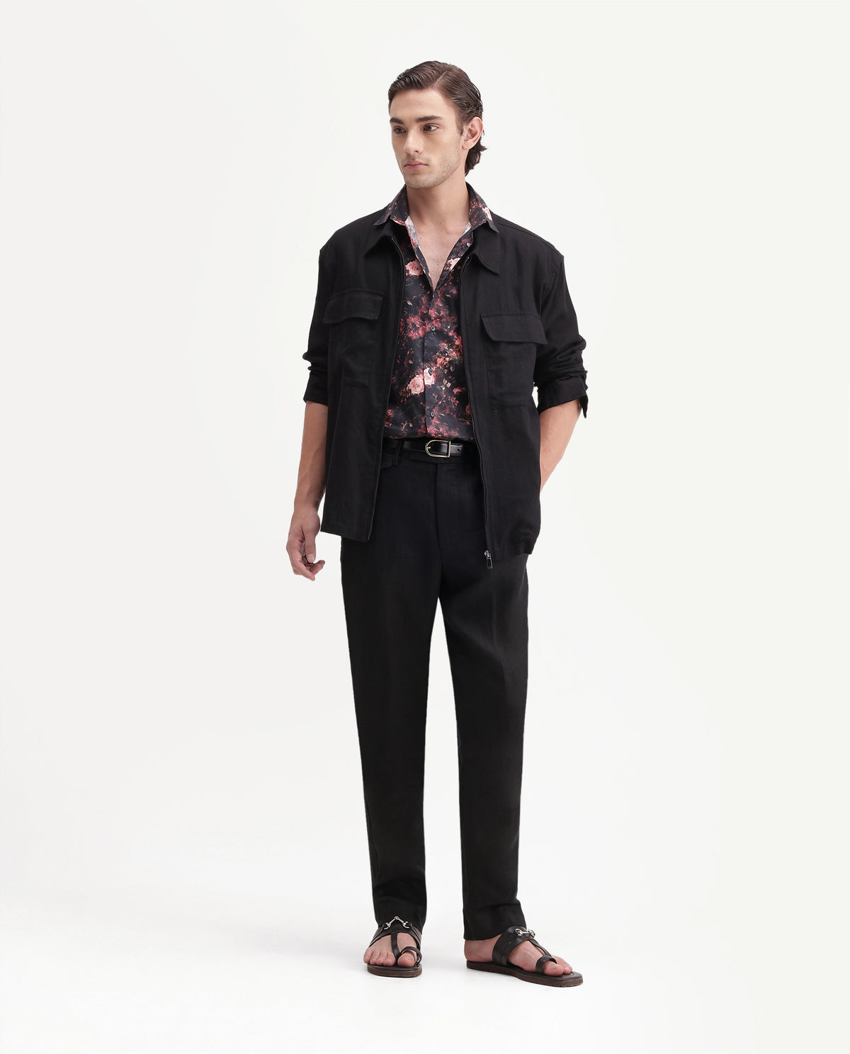 Rare Rabbit Men's Arcelo-A26 Black 100% Linen Regular Fit Plain Trouser