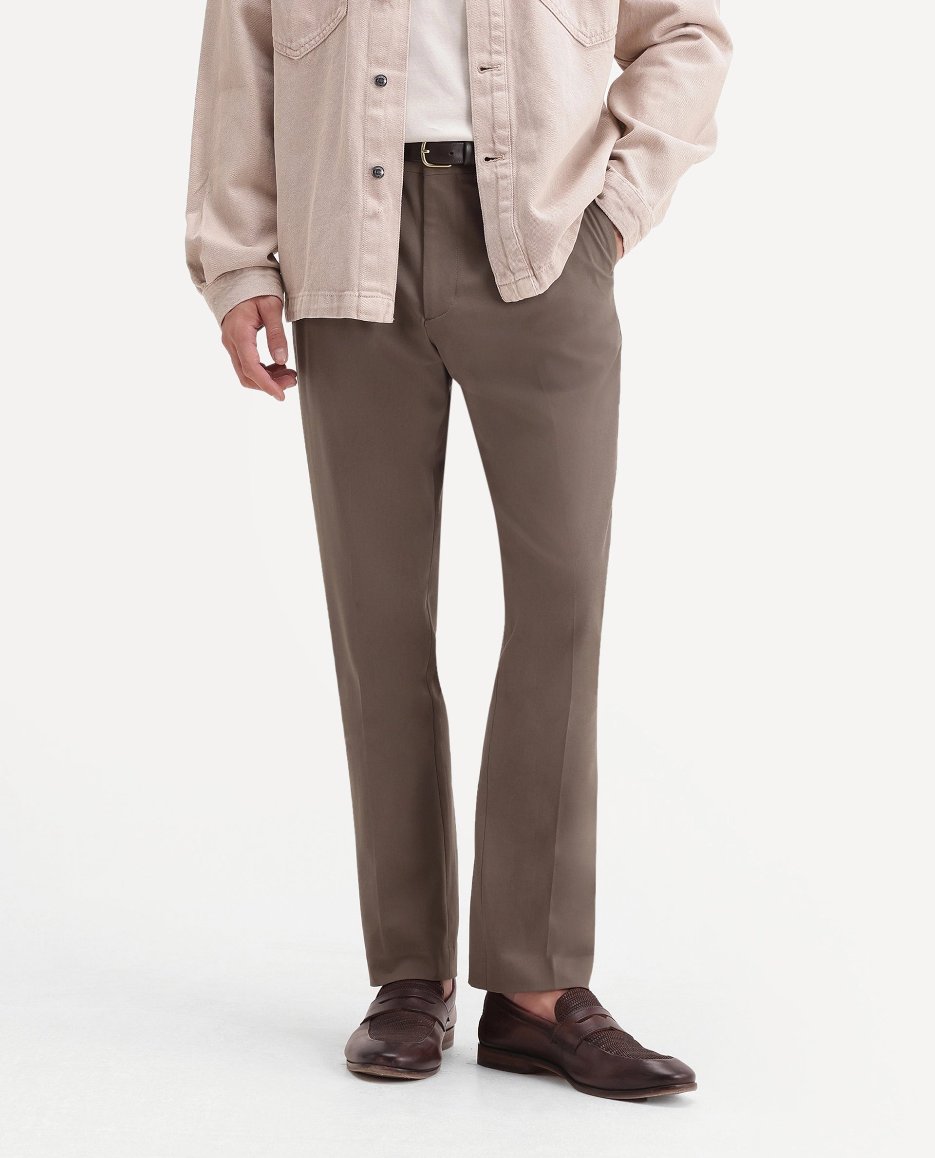 Rare Rabbit Men's Arcade-A26 Beige Polyester Blend Regular Fit Plain Trouser