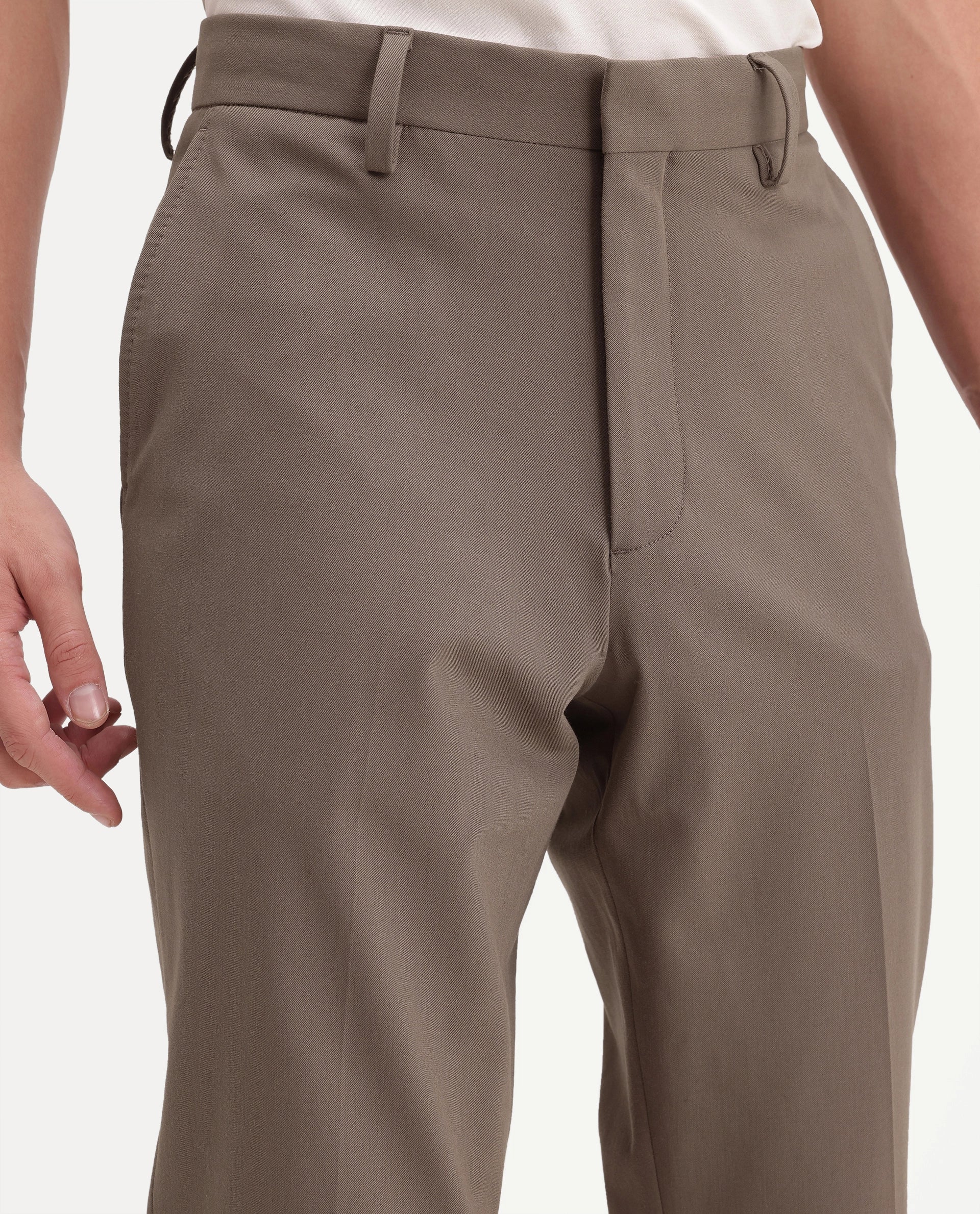 Rare Rabbit Men's Arcade-A26 Beige Polyester Blend Regular Fit Plain Trouser